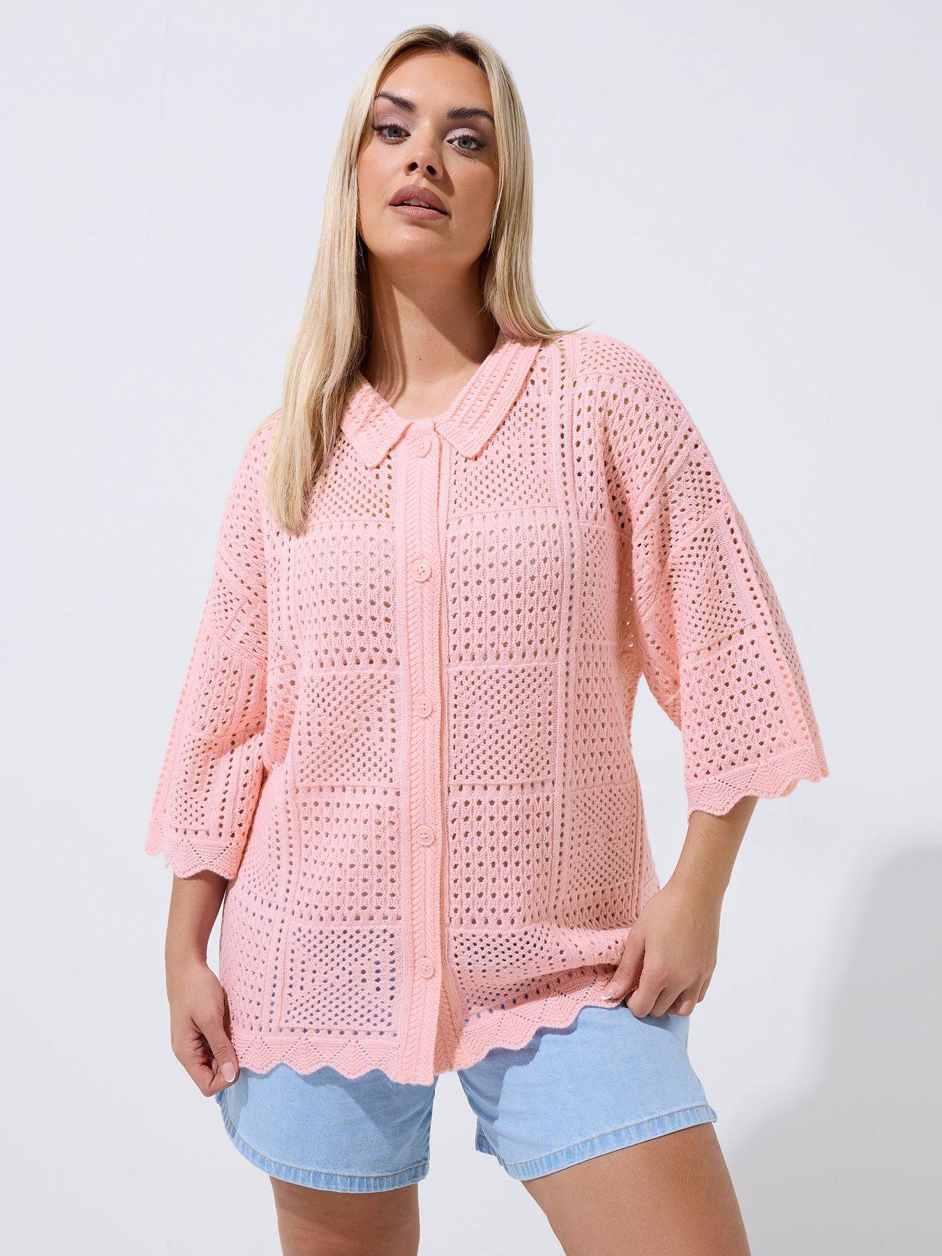Image 1 of 6 of Yours Curve Crochet Square Shirt