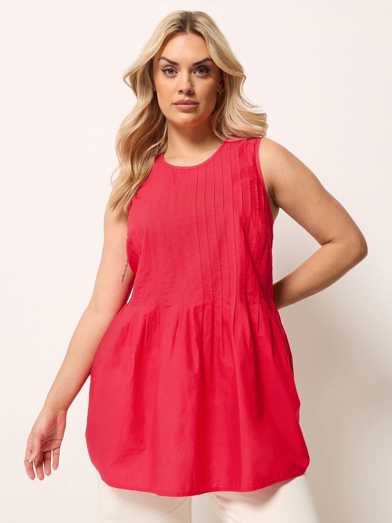 Image 1 of 5 of Yours Curve Pleated Peplum Top - Red
