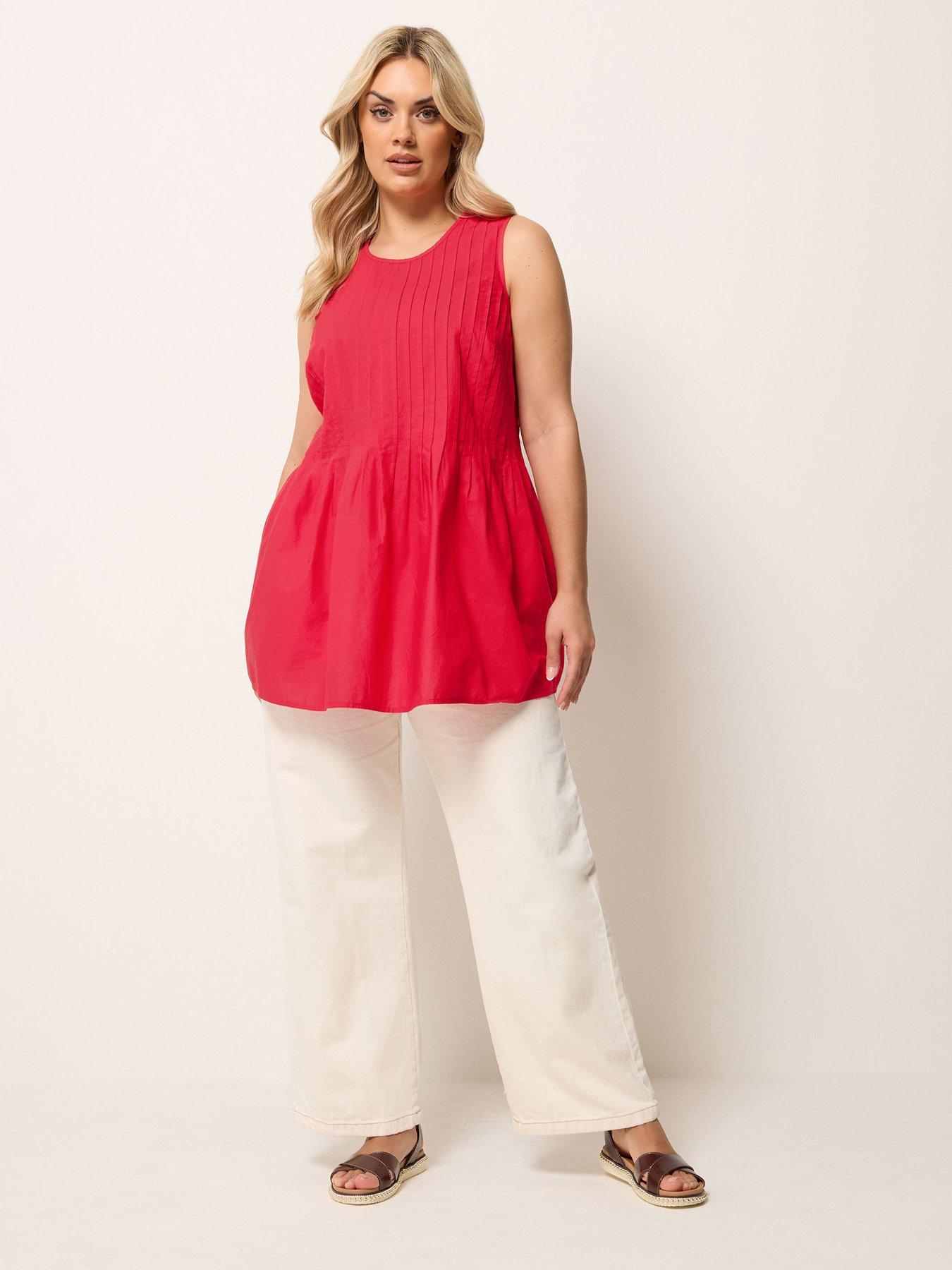Image 3 of 5 of Yours Curve Pleated Peplum Top - Red