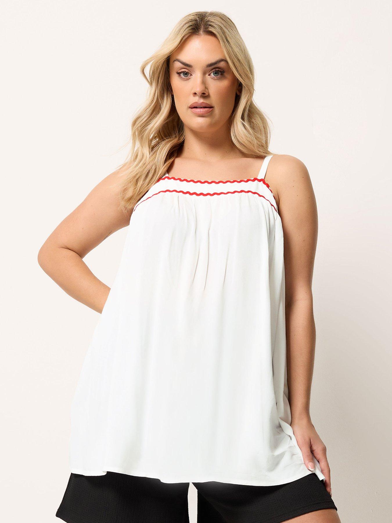 front image of yours-curve-ric-rac-cami-white