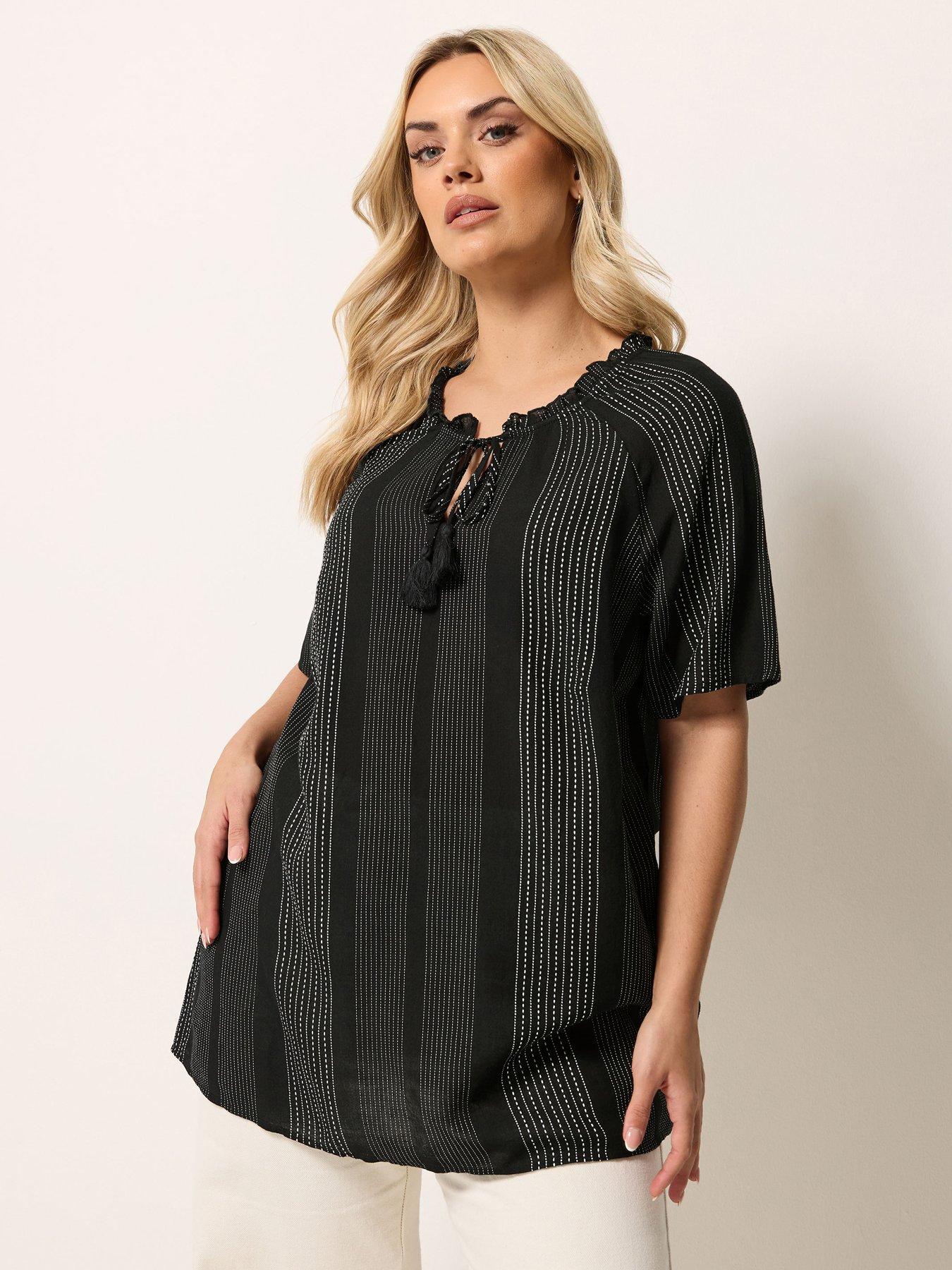 Yours Curve Notch Neck Embroidered Blouse - Black
