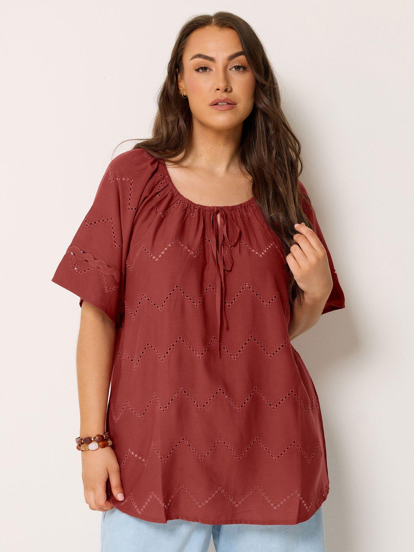 Image 1 of 5 of Yours Curve Broderie Scallop Blouse