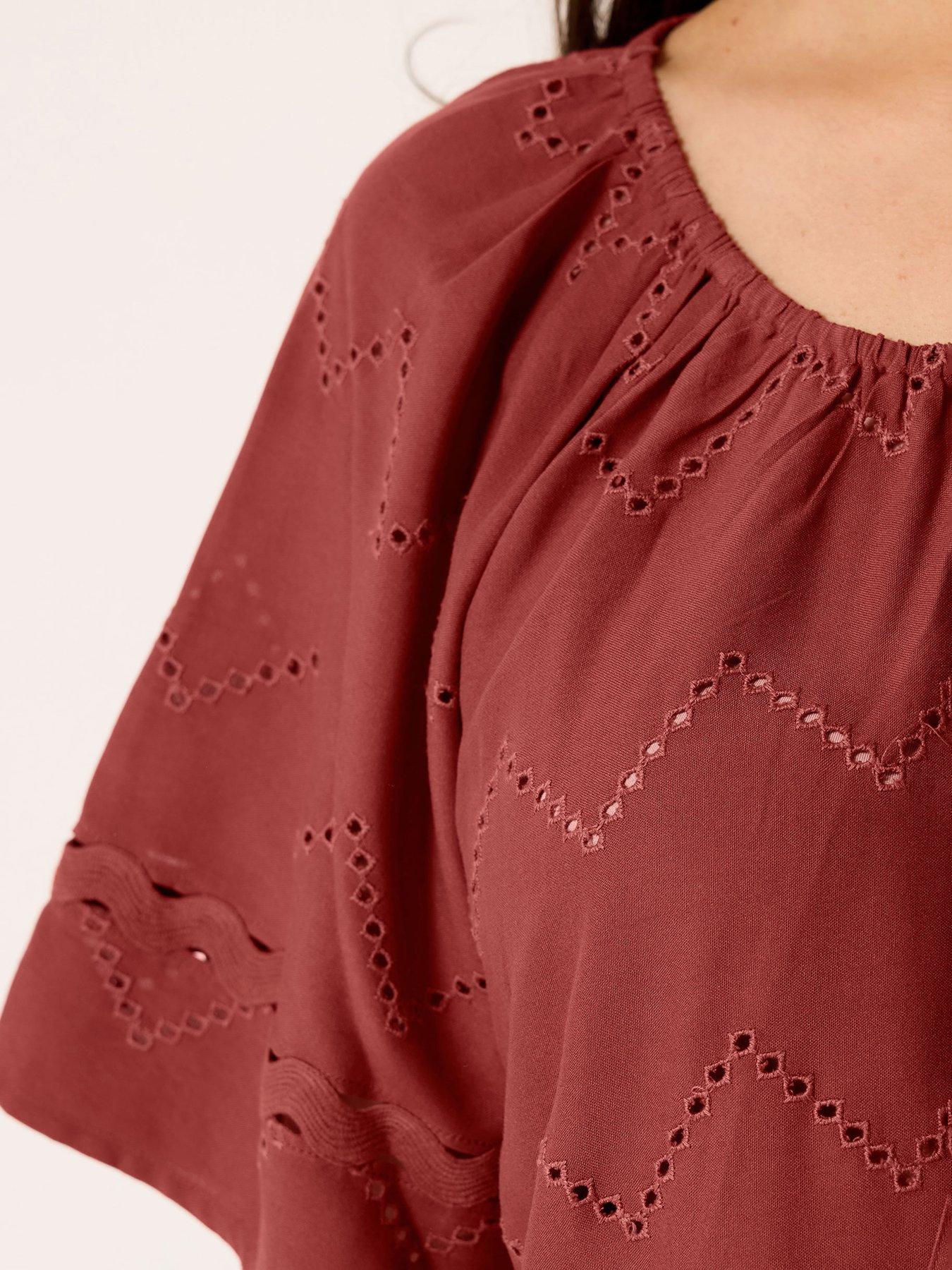 Image 4 of 5 of Yours Curve Broderie Scallop Blouse