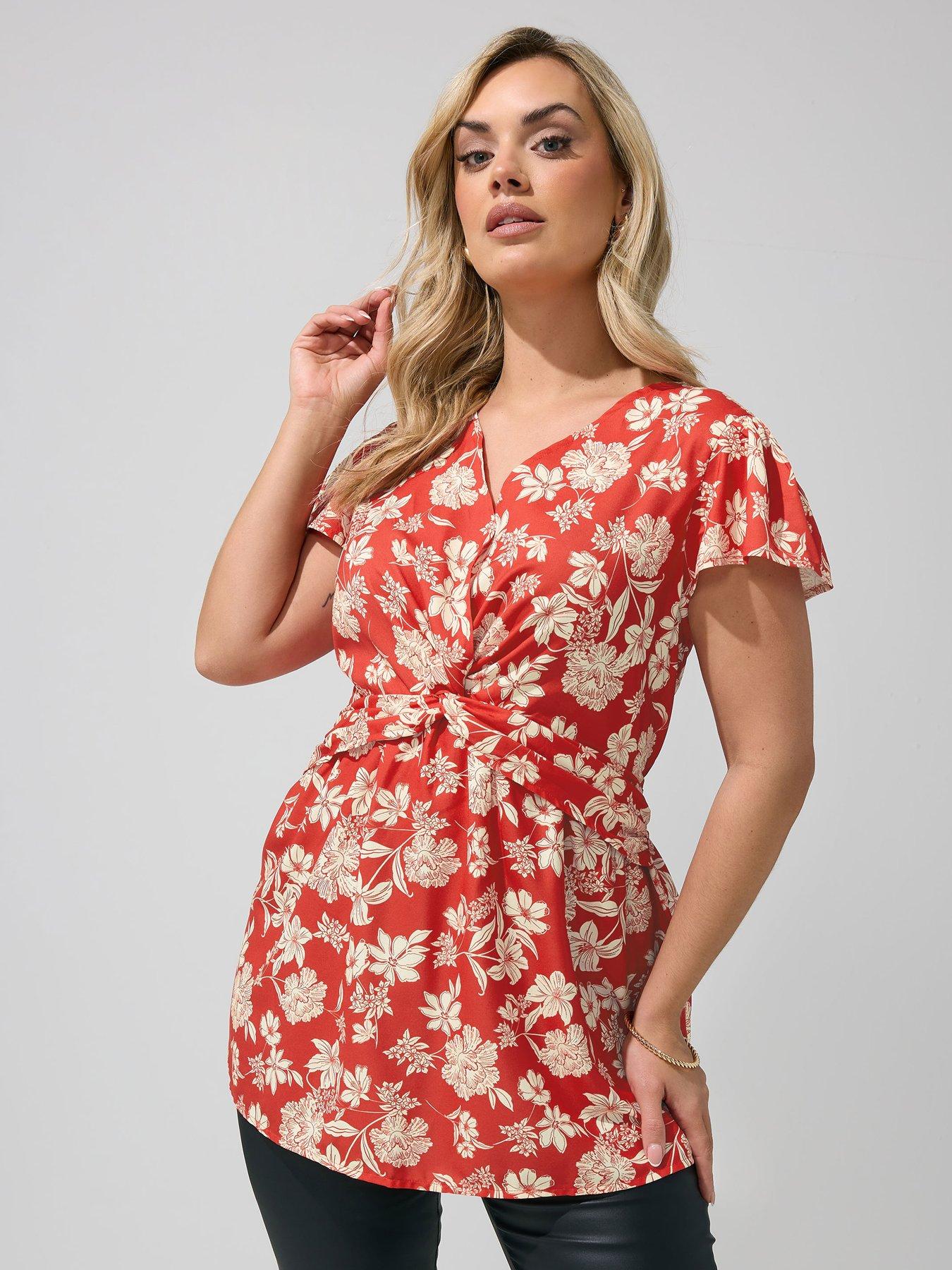 Image 1 of 5 of Yours Curve Floral Twist Front Blouse - Black