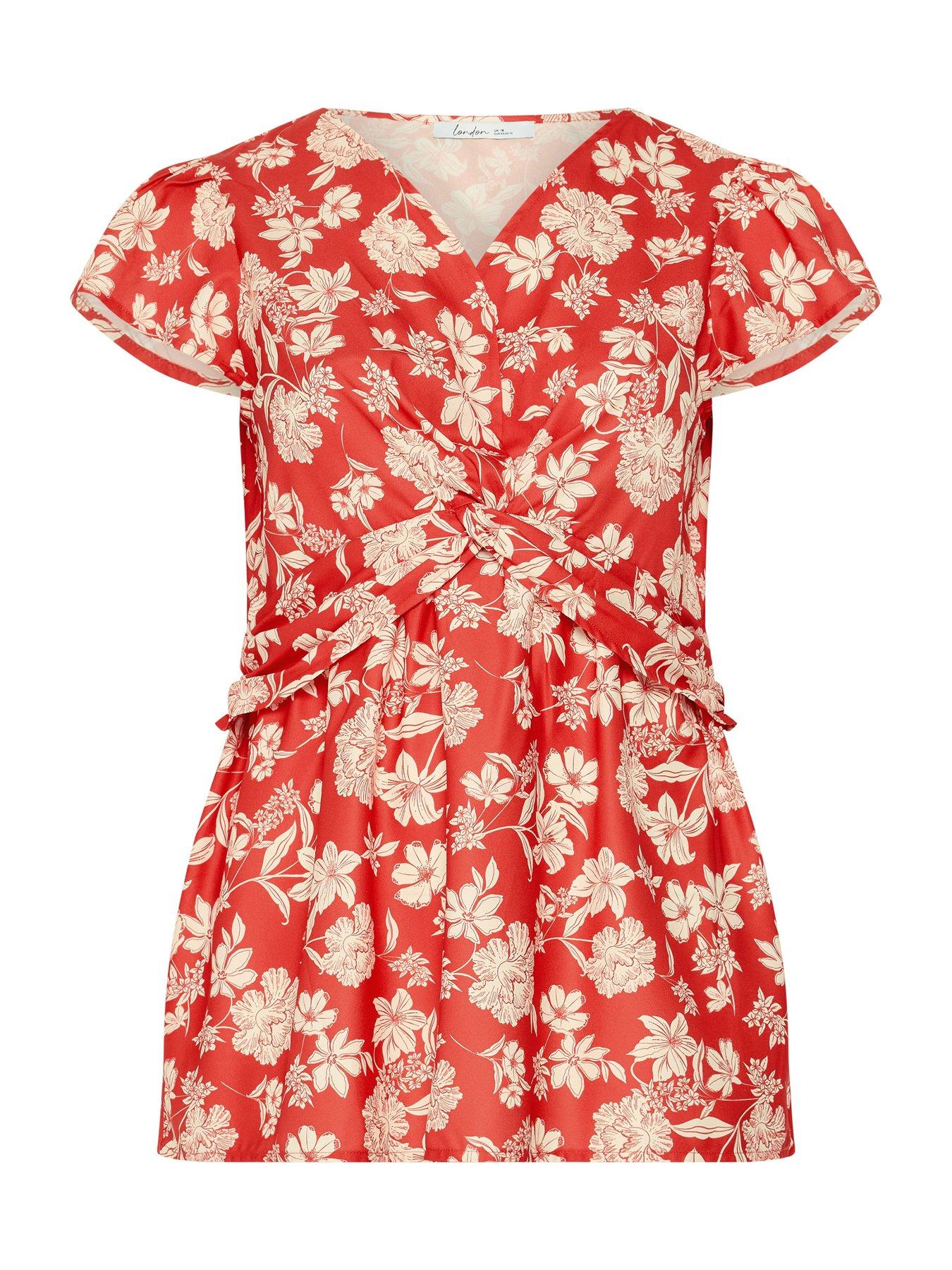 Image 5 of 5 of Yours Curve Floral Twist Front Blouse - Black