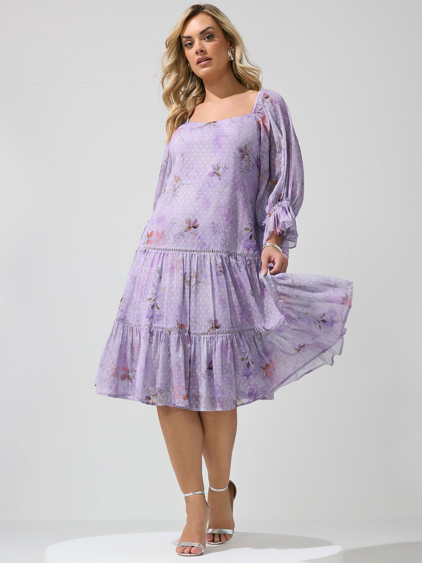 Yours Curve Floral Cold Shoulder Dress - Purple
