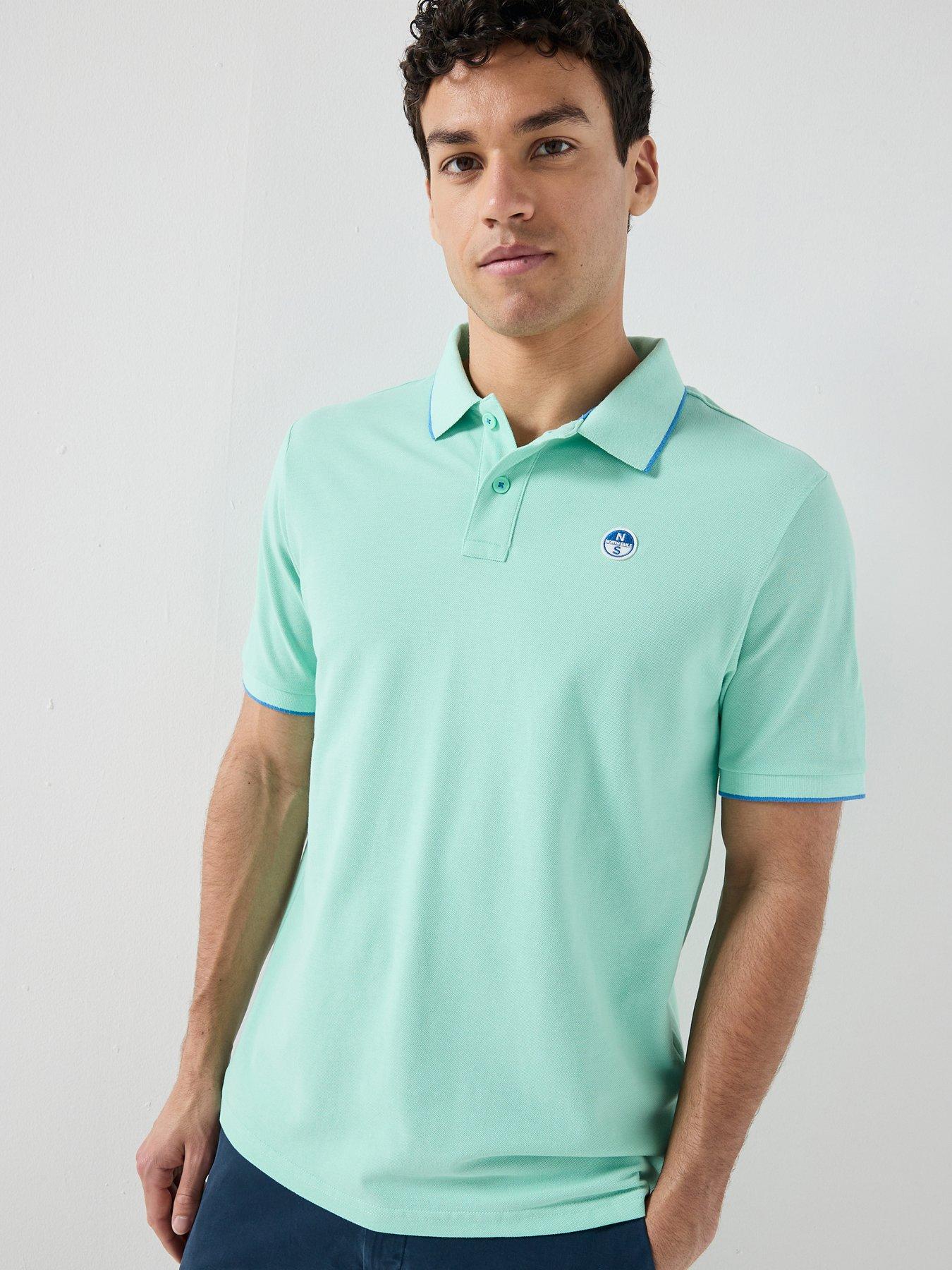 North Sails Tipped Collar Short Sleeve Polo Shirt - Aqua