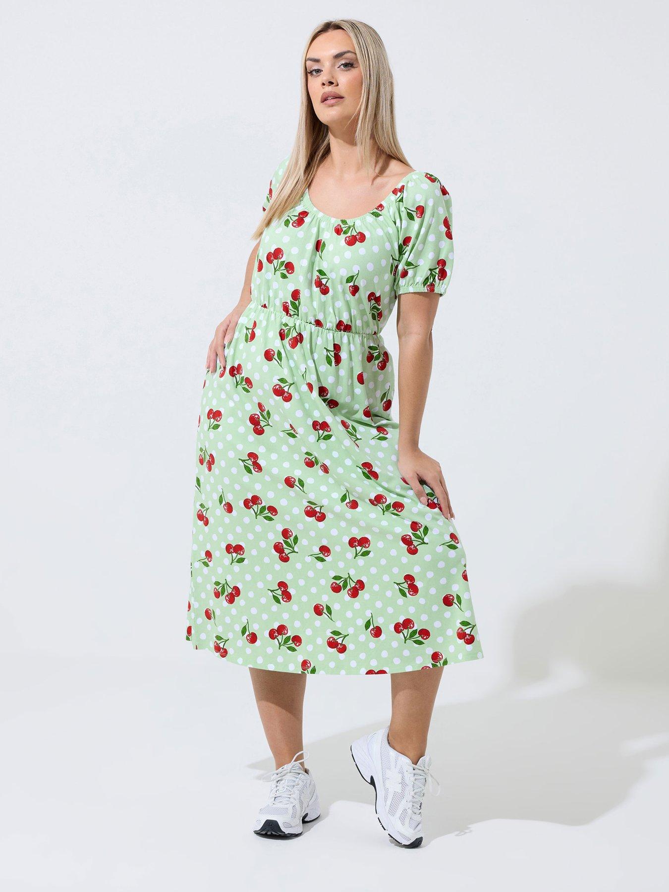 Image 1 of 4 of Yours Curve Cherry Gingham Bardot Dress