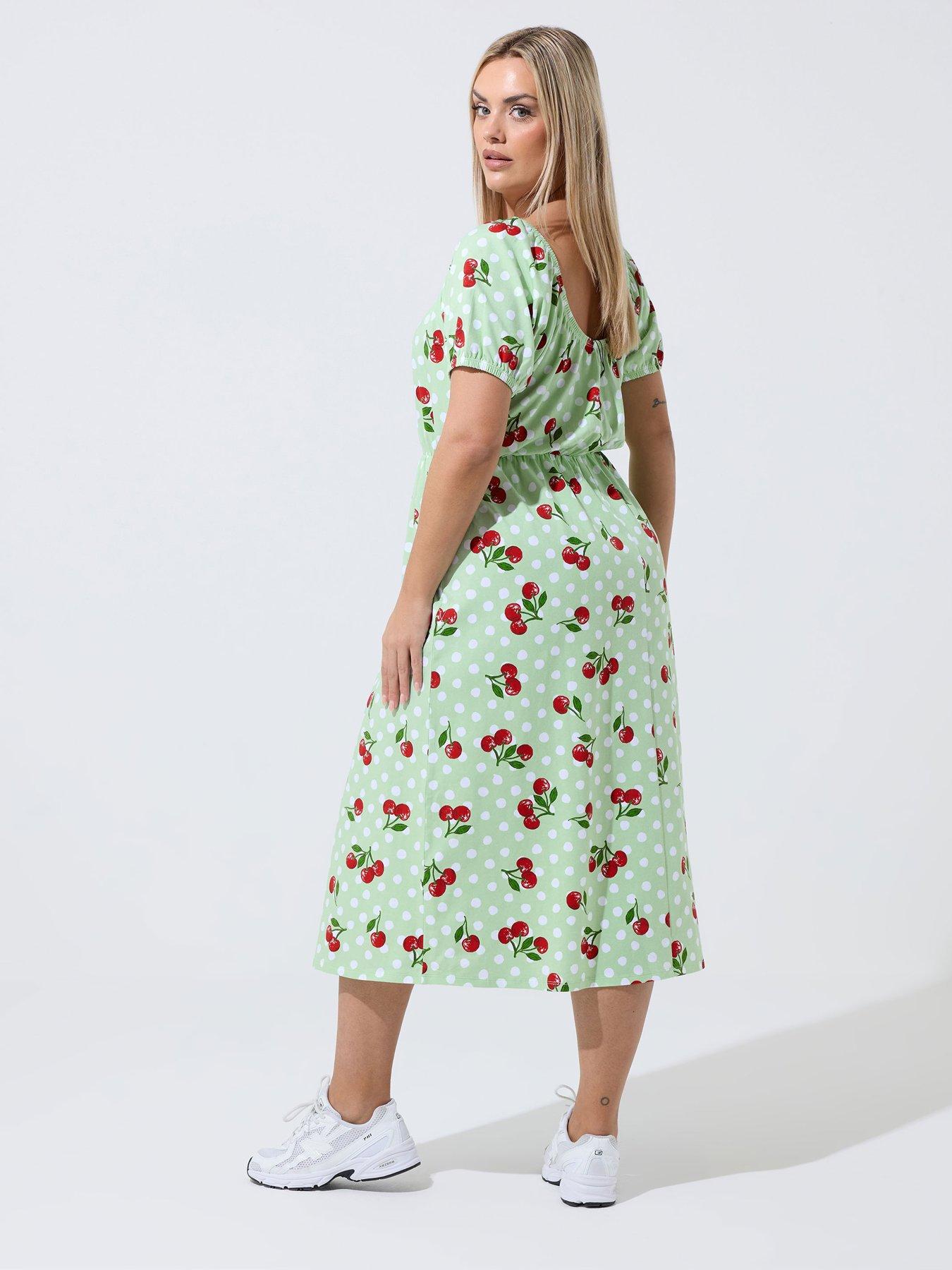Image 2 of 4 of Yours Curve Cherry Gingham Bardot Dress