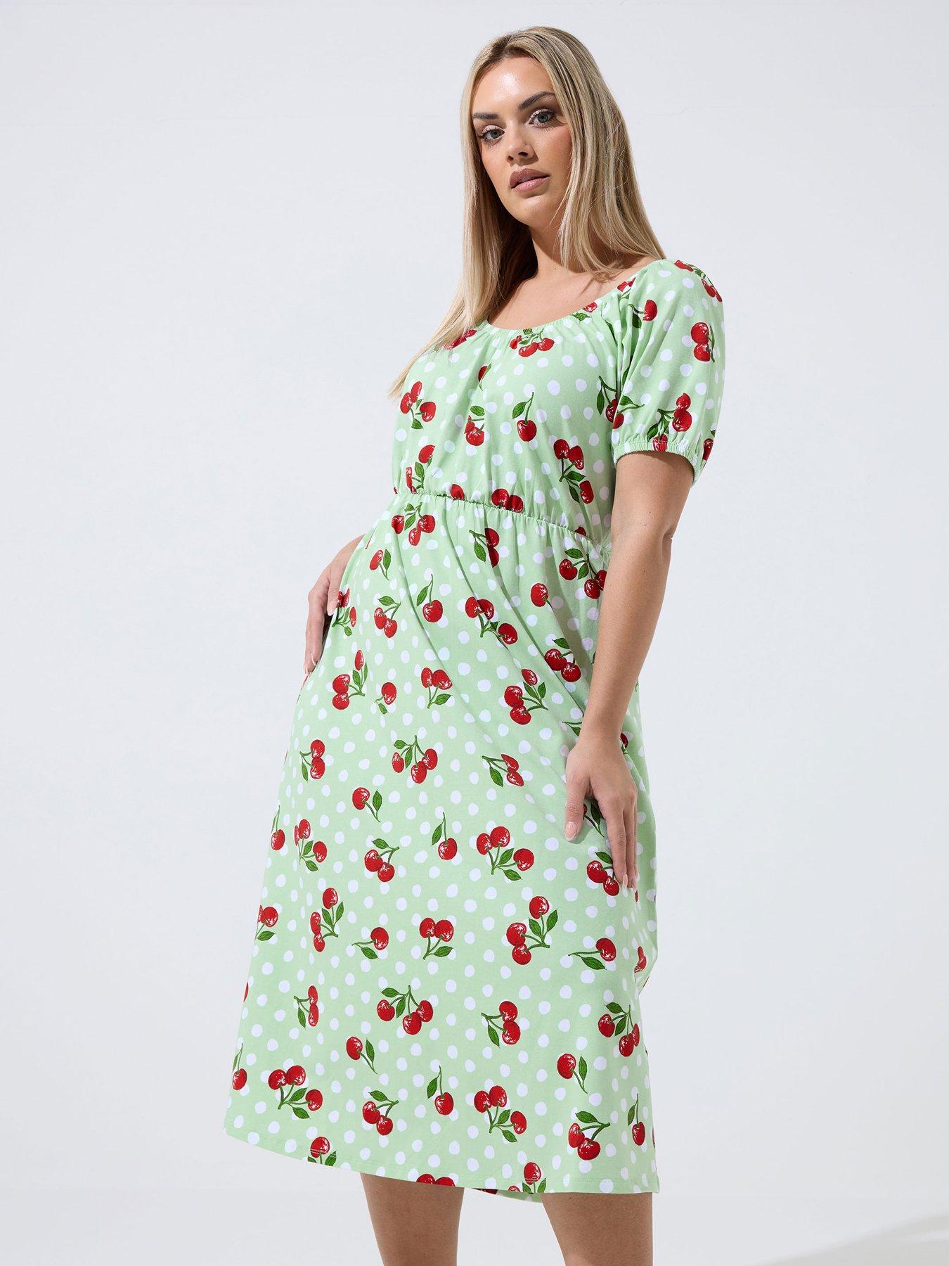 Image 3 of 4 of Yours Curve Cherry Gingham Bardot Dress