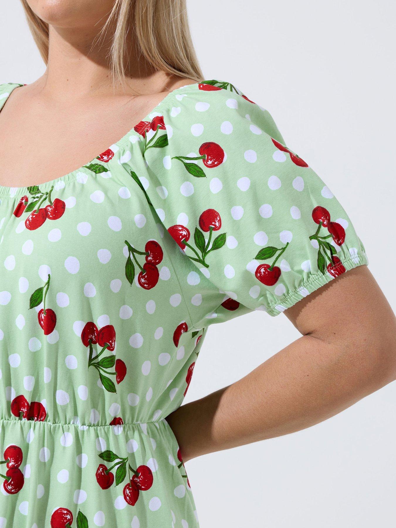 Image 4 of 4 of Yours Curve Cherry Gingham Bardot Dress