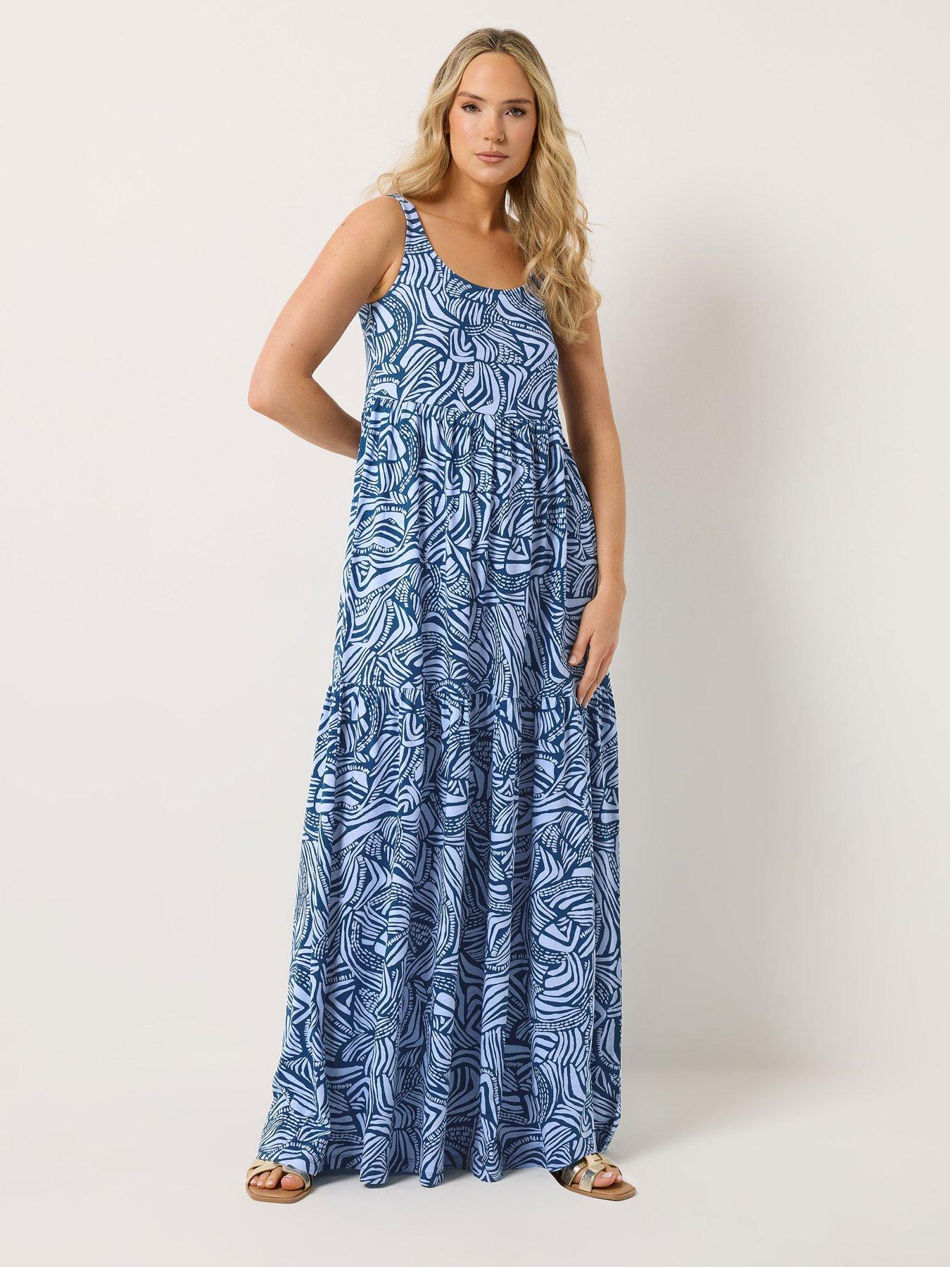 Long Tall Sally Abstract Sleeveless Tiered Maxi Dress - Blue