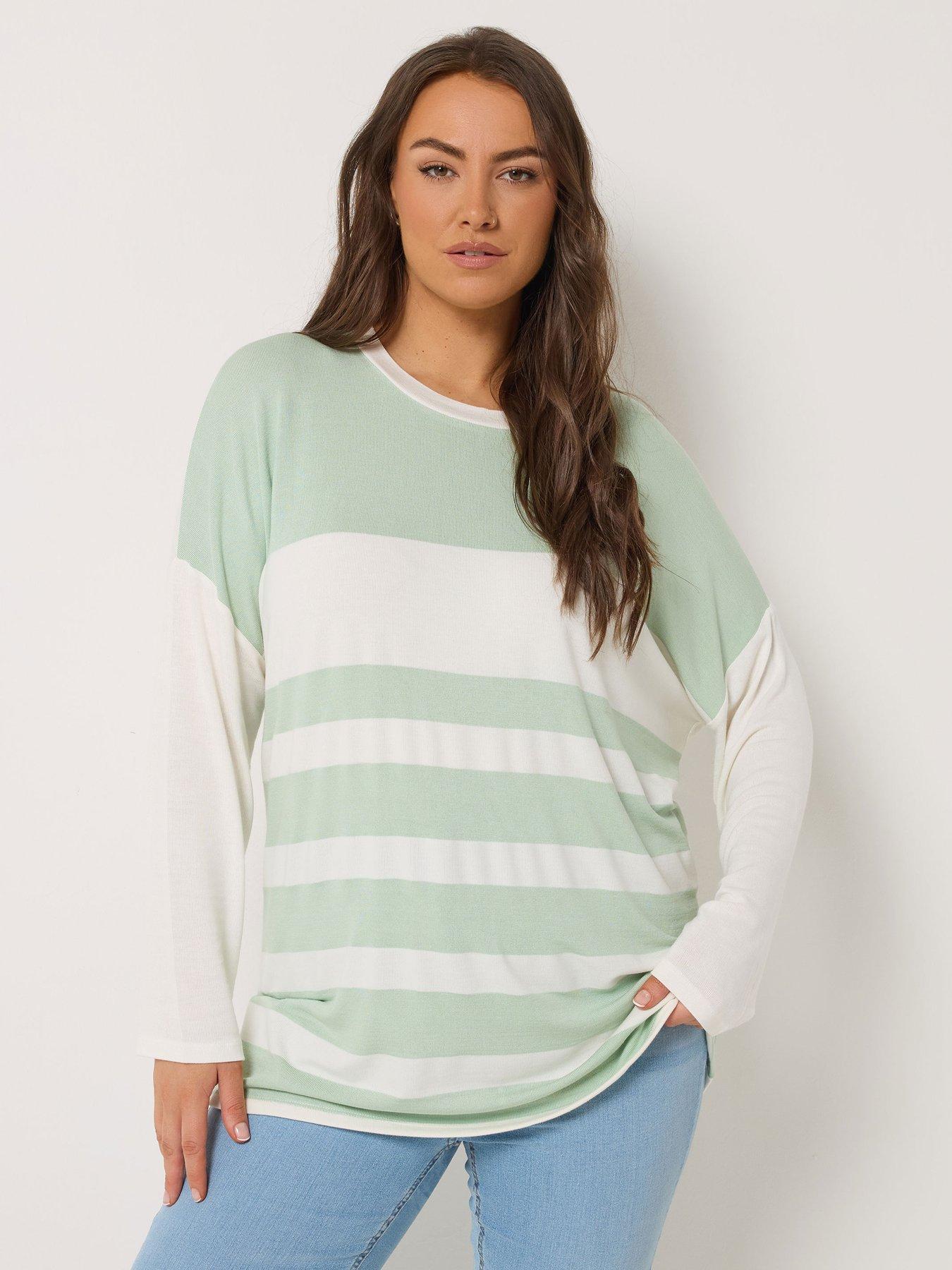 Yours Curve Bold Stripe Top - Green