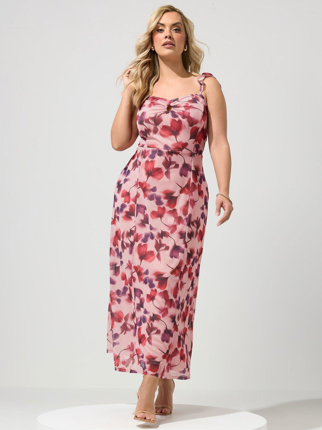 Yours Curve Floral Keyhole Ruffle Cami Dress