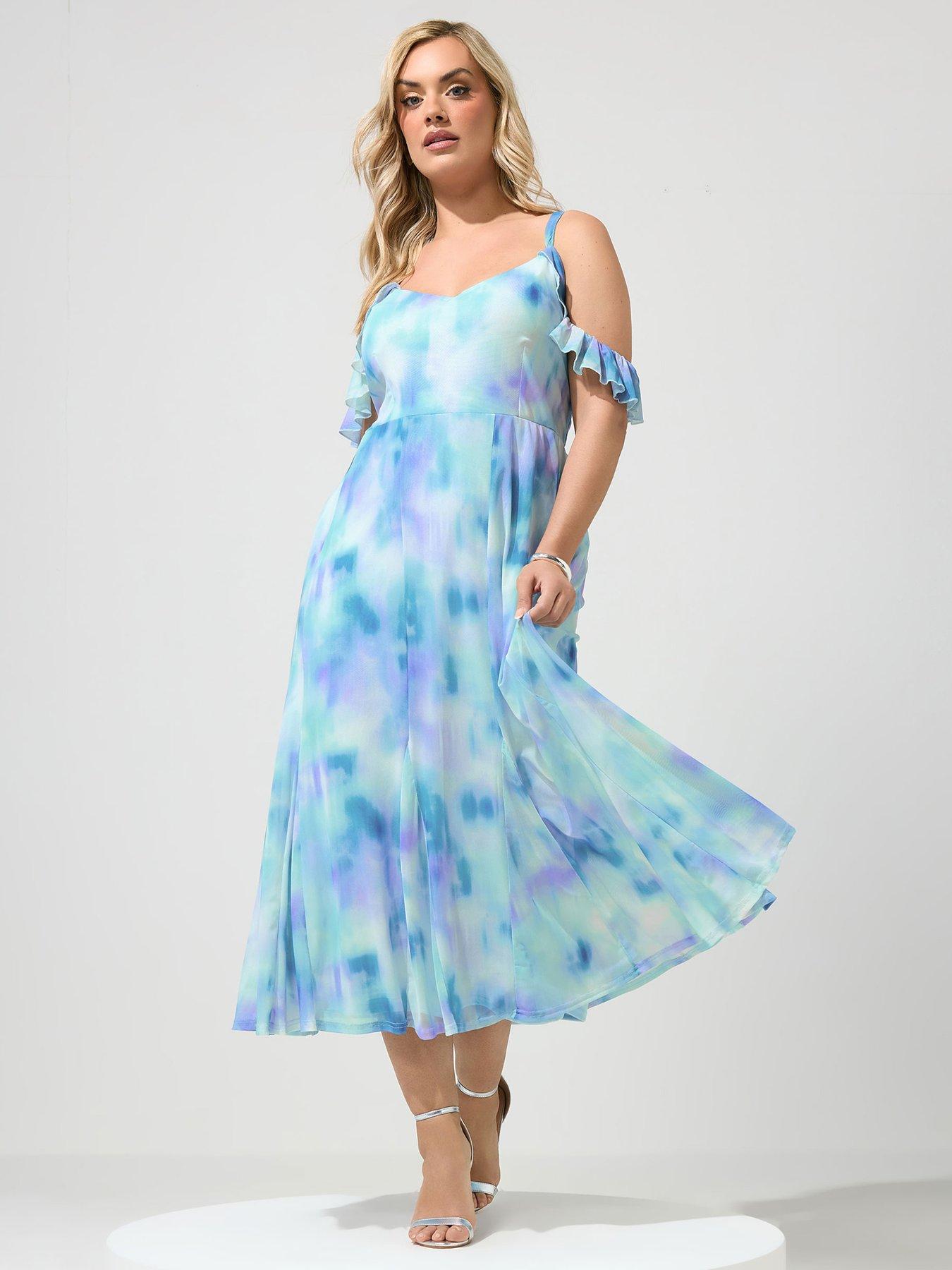 Yours Curve Abstract Cold Shoulder Godet Dress