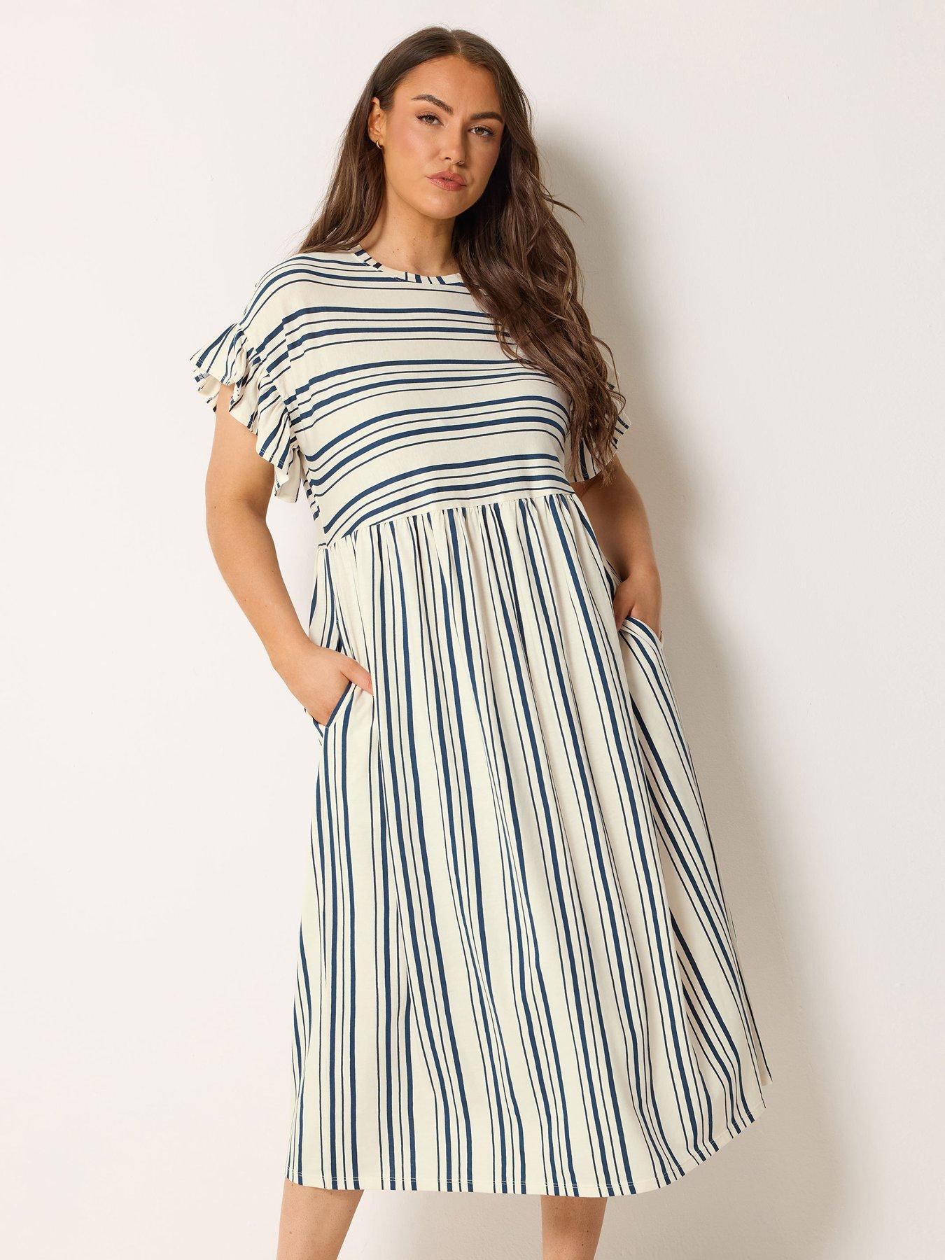 Yours Curve Frill Sleeve Stripe Print Dress