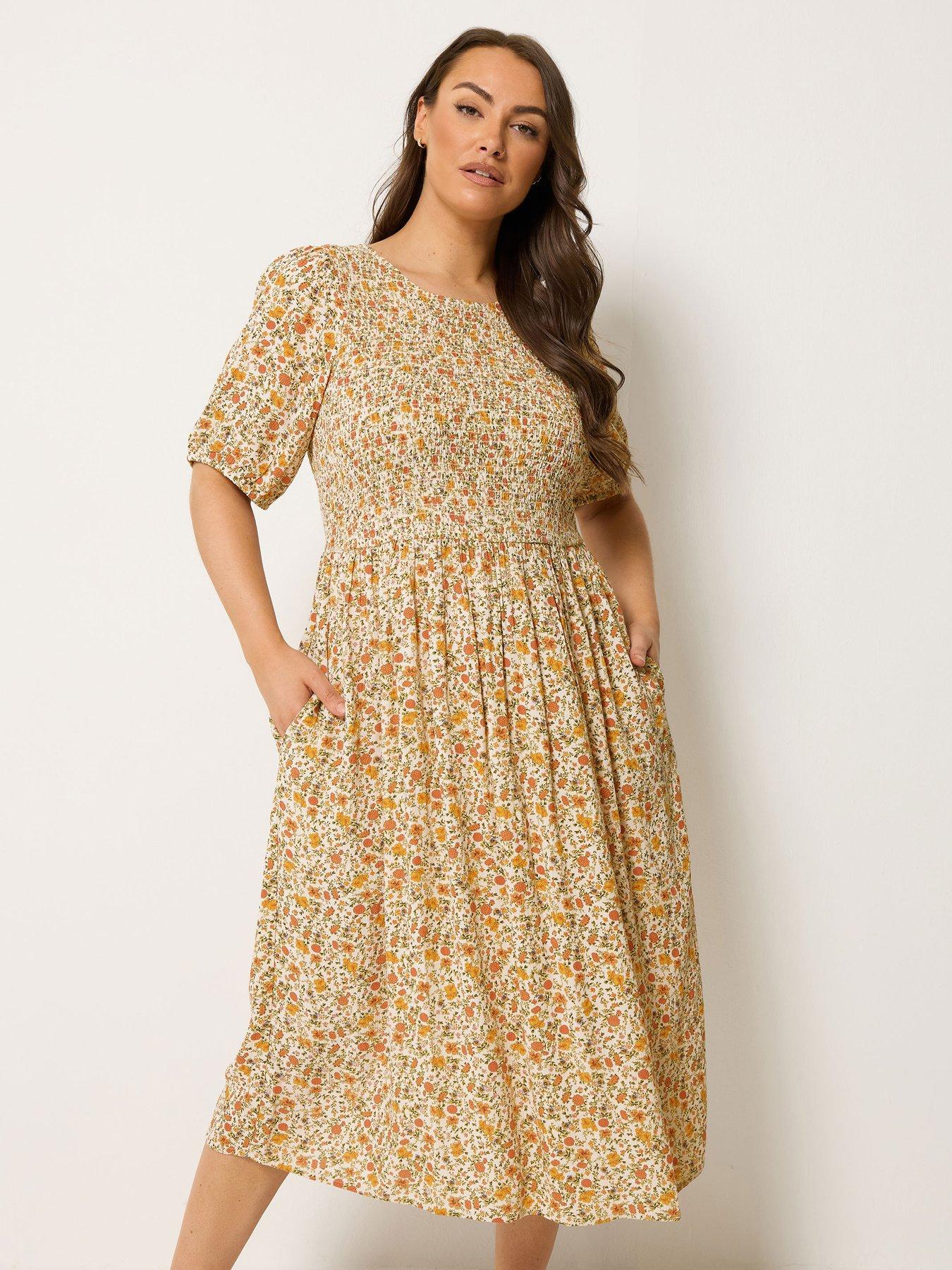 Yours Curve Shirred Puff Sleeve Midaxi Dress