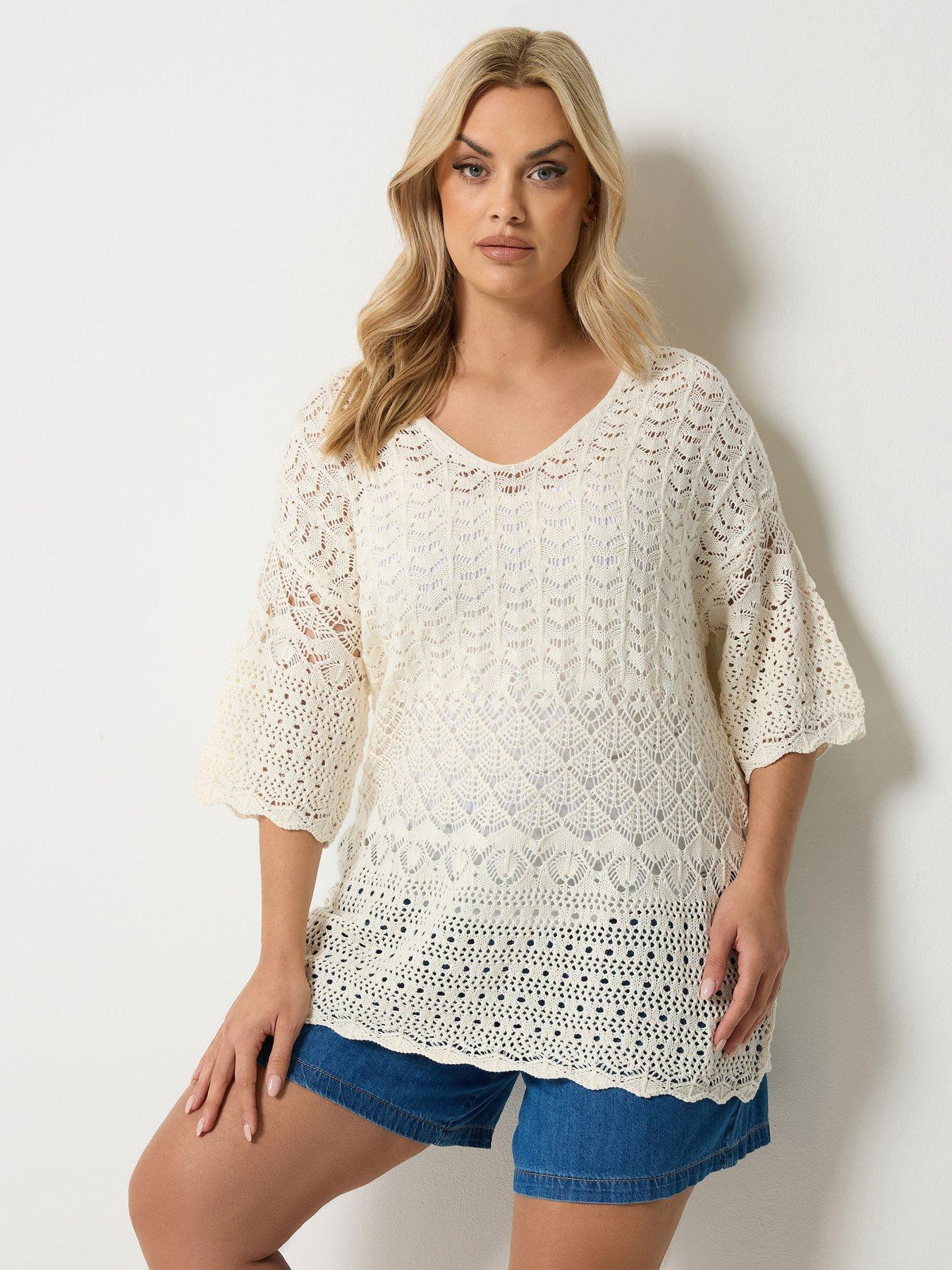Yours Curve Crochet Tunic Jumper - Cream