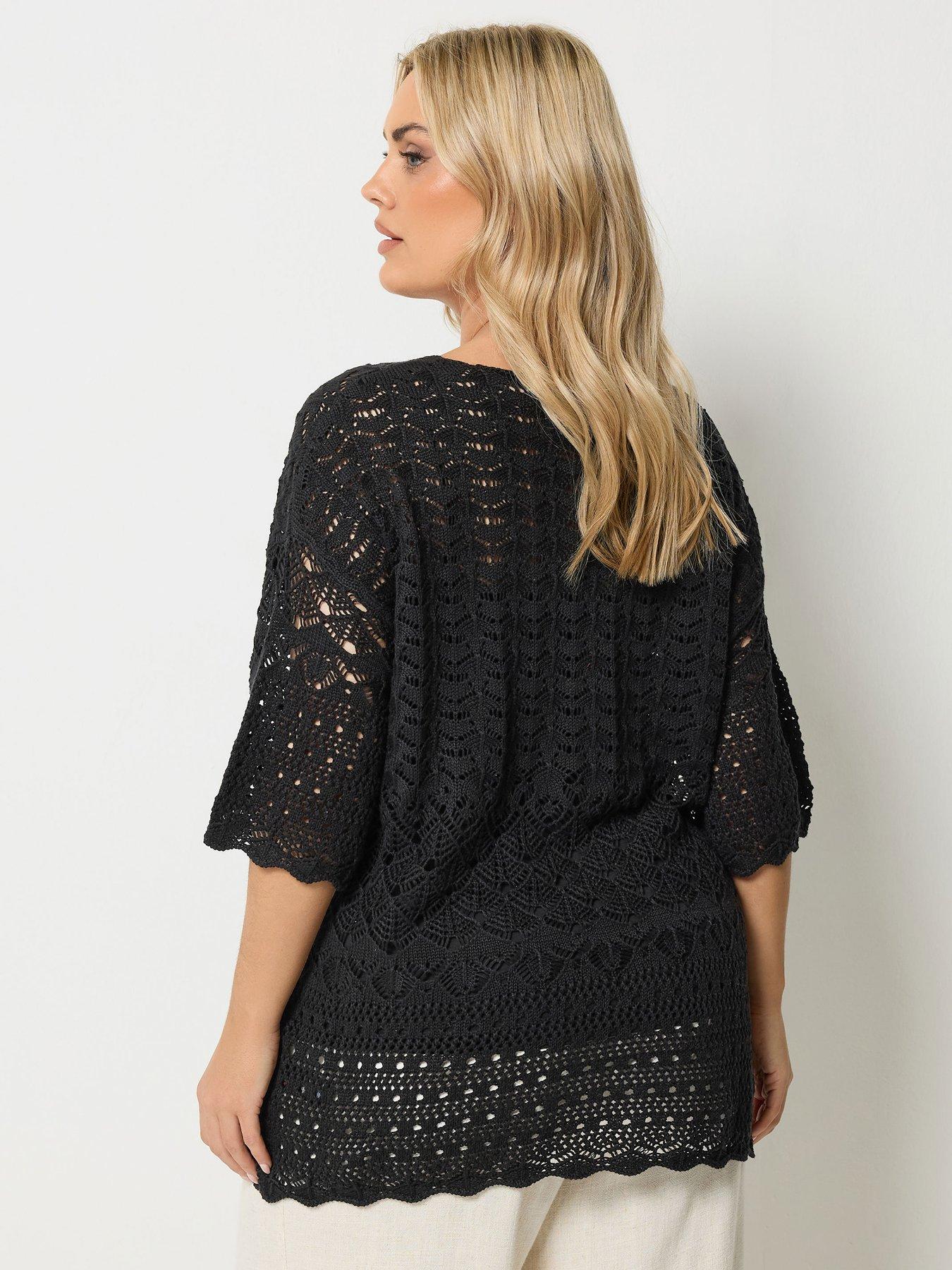 stillFront image of yours-curve-crochet-tunic-jumper-black