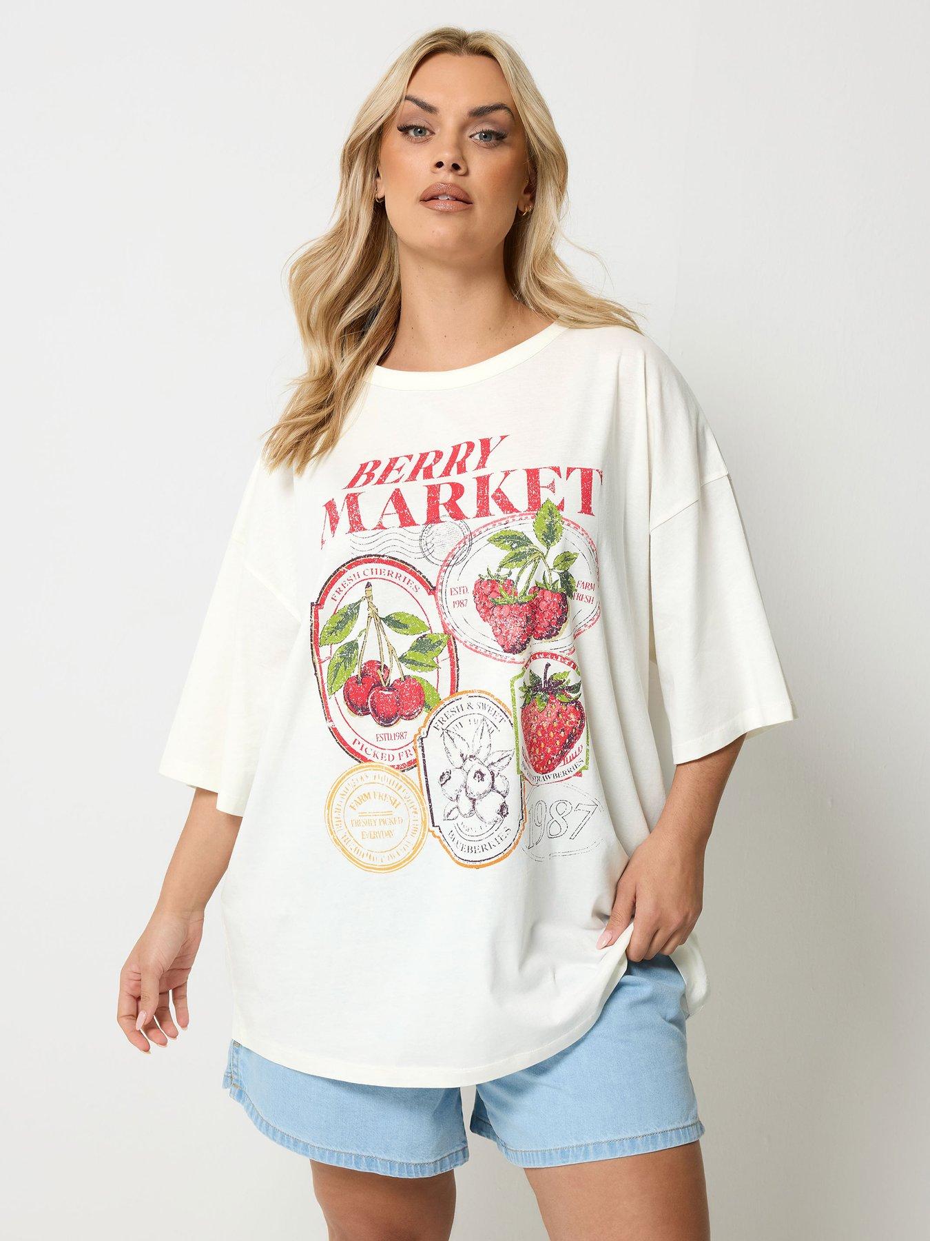Yours Curve Placement Boxy T-Shirt - Black