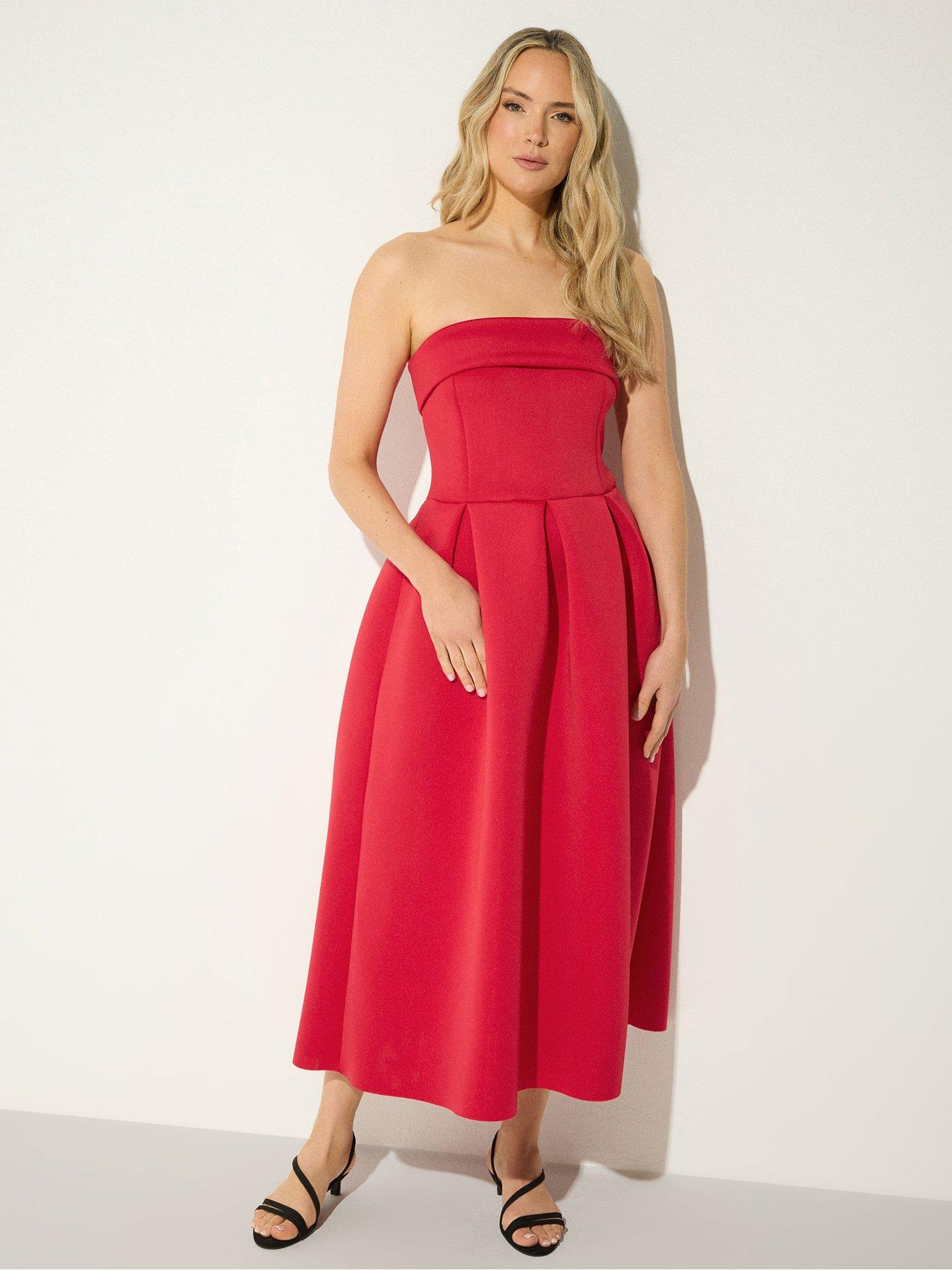 Image 1 of 5 of Long Tall Sally Pleat Bardot Dress - Red