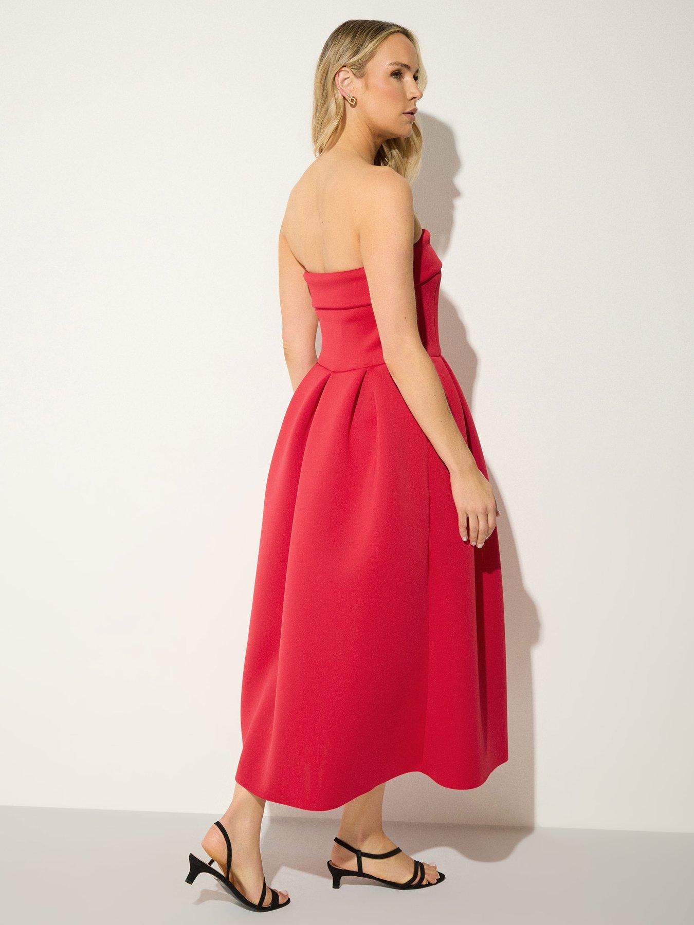 Image 2 of 5 of Long Tall Sally Pleat Bardot Dress - Red