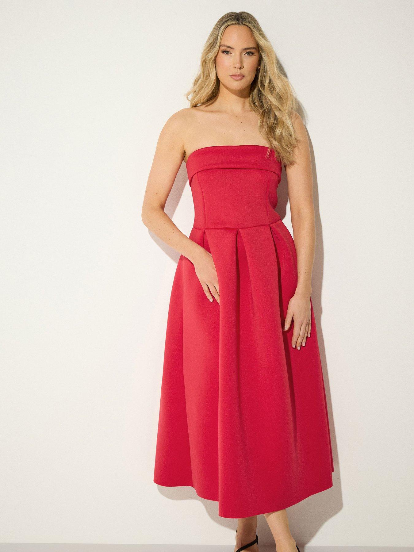 Image 3 of 5 of Long Tall Sally Pleat Bardot Dress - Red