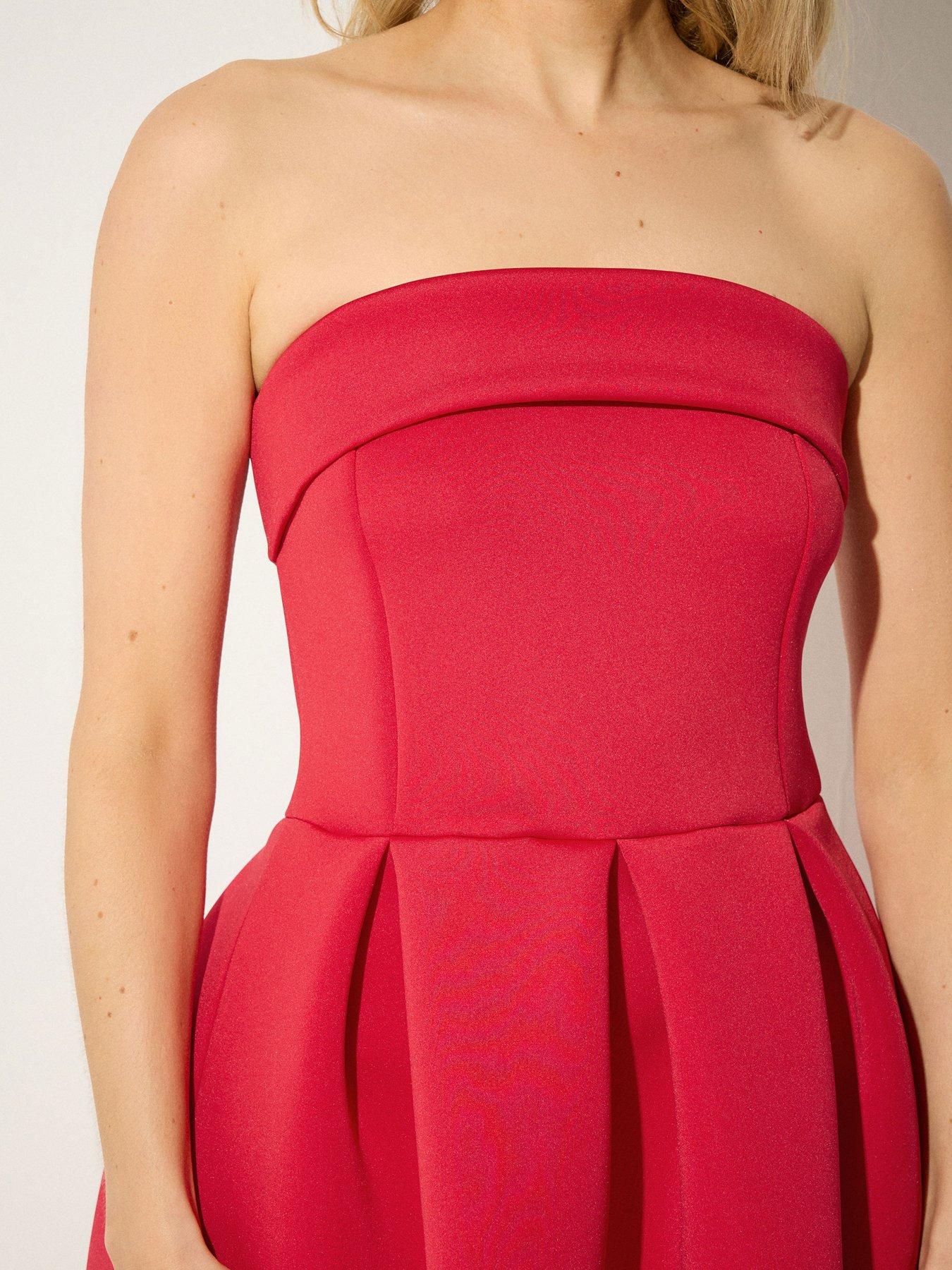 Image 4 of 5 of Long Tall Sally Pleat Bardot Dress - Red