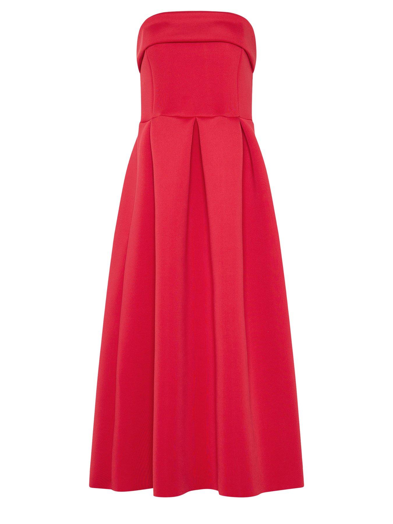 Image 5 of 5 of Long Tall Sally Pleat Bardot Dress - Red