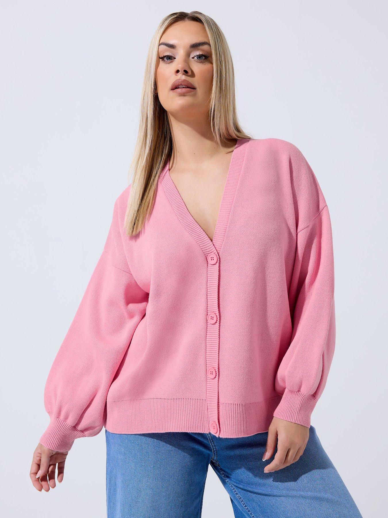 Yours Curve Balloon Sleeve Cardigan - Pink