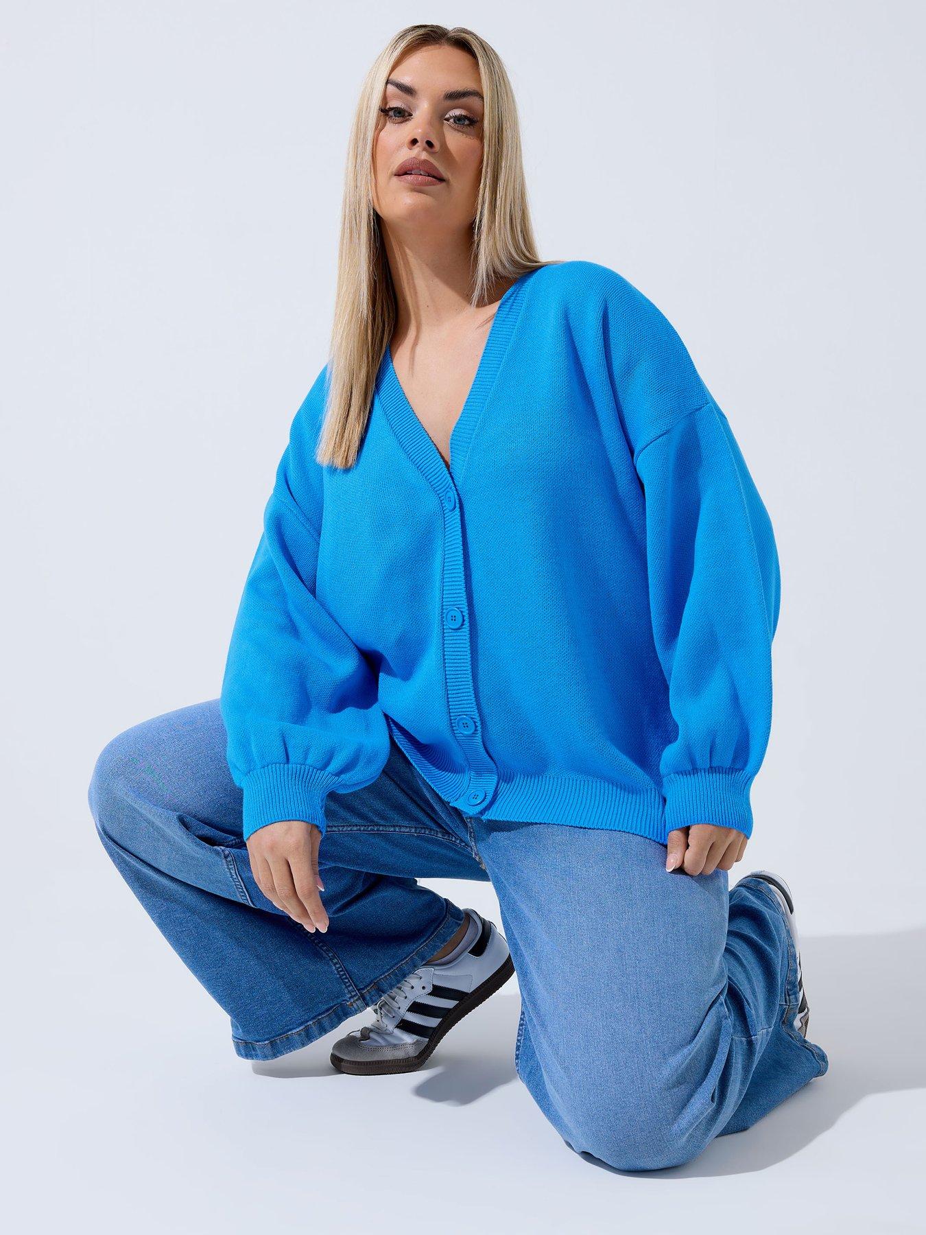 Yours Curve Balloon Sleeve Cardigan - Blue