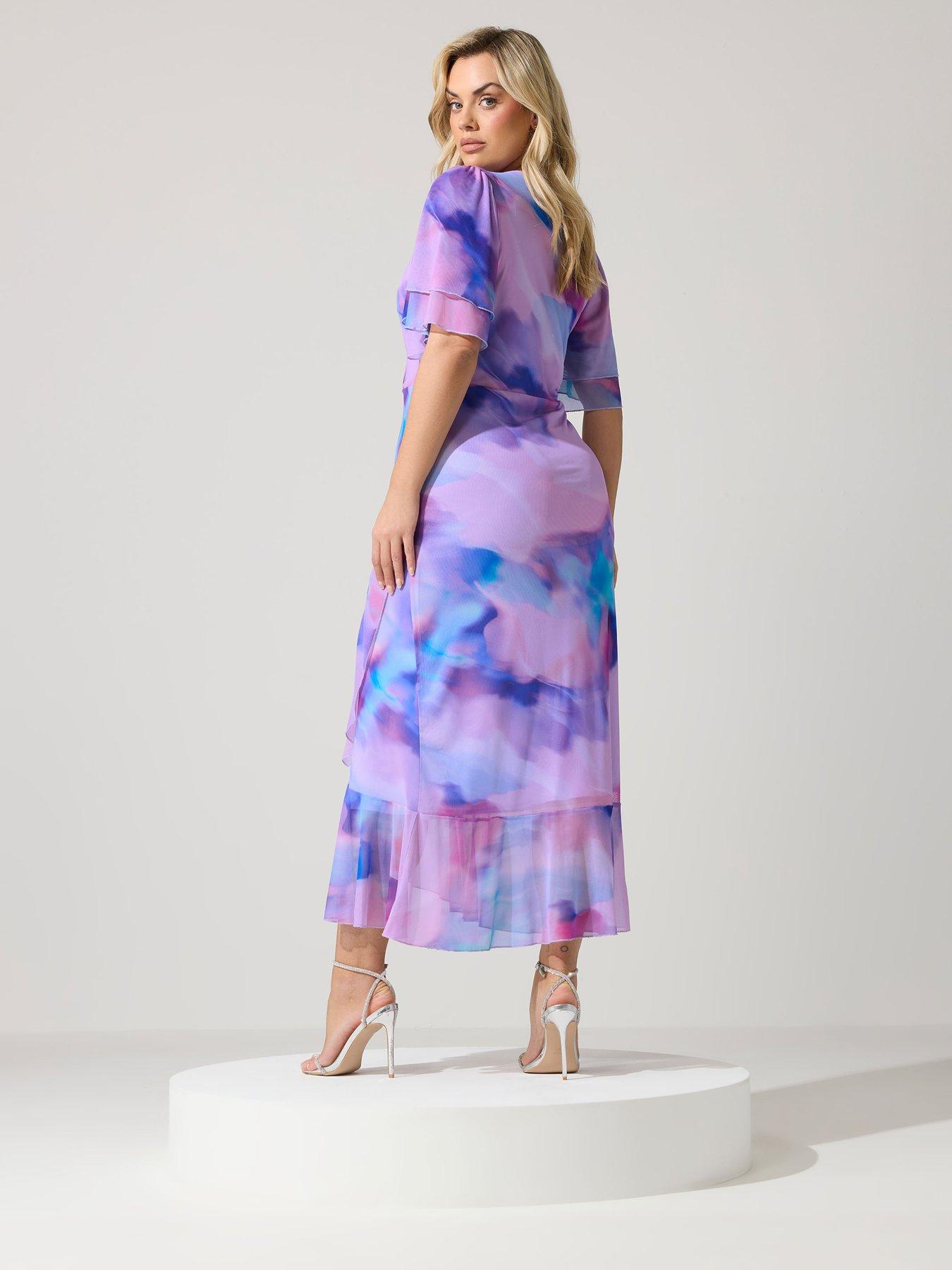 image of yours-curve-abstract-mesh-wrap-ruffle-dress