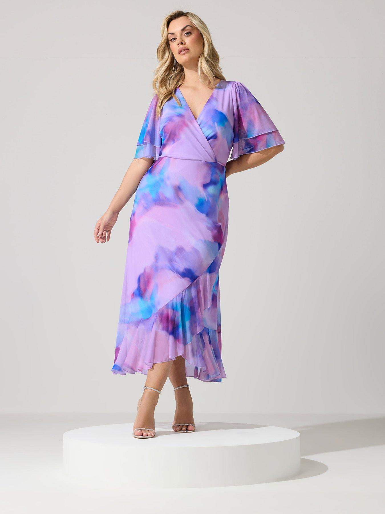  image of yours-curve-abstract-mesh-wrap-ruffle-dress