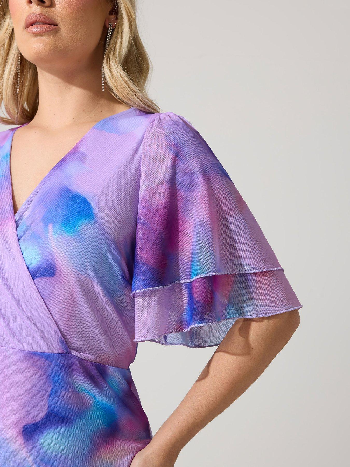  image of yours-curve-abstract-mesh-wrap-ruffle-dress