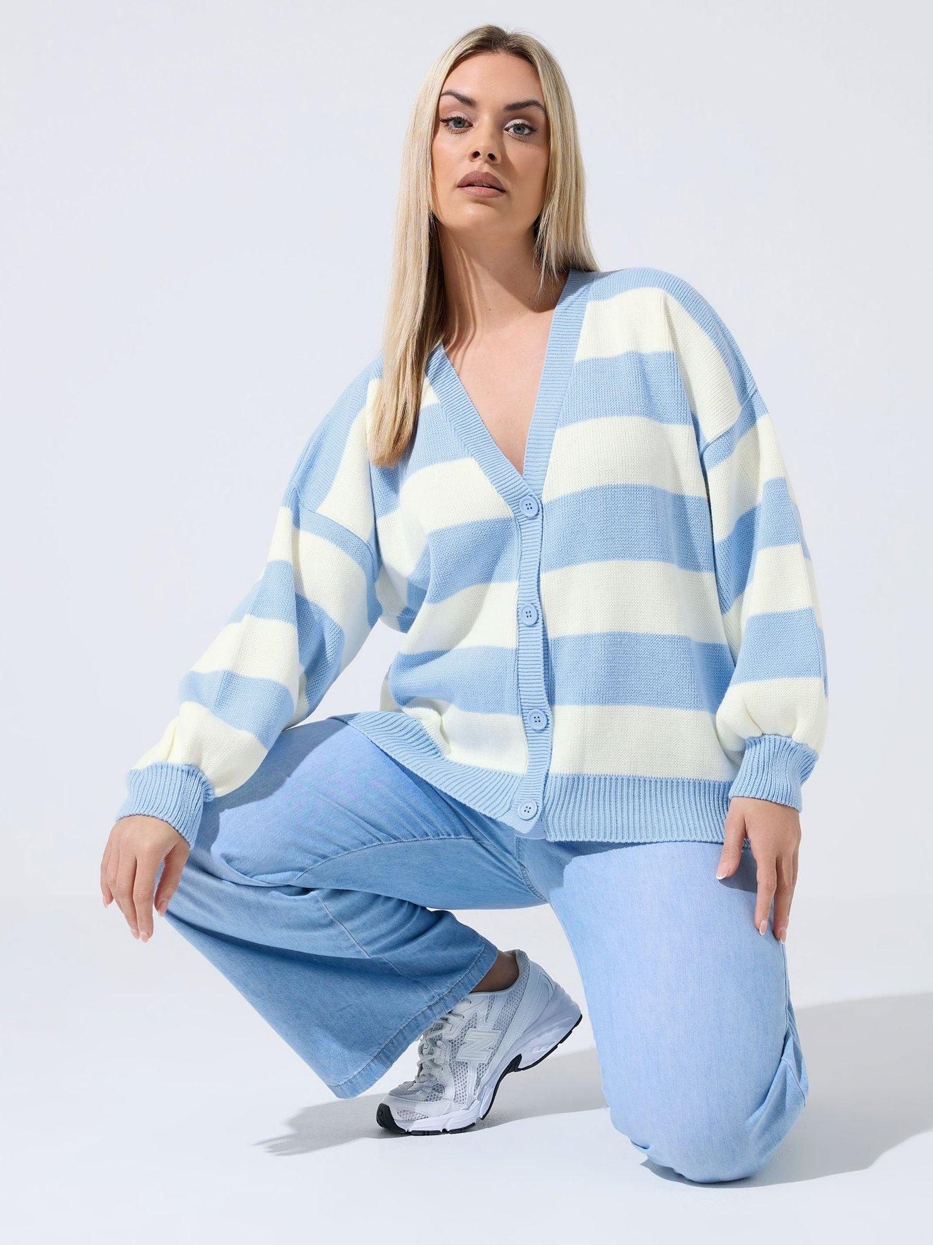Yours Curve Stripe Balloon Cardigan - Blue