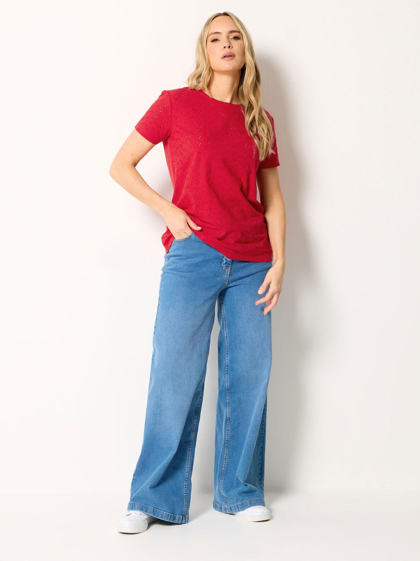 Long Tall Sally Square Neck Broidery Front T-Shirt - Red