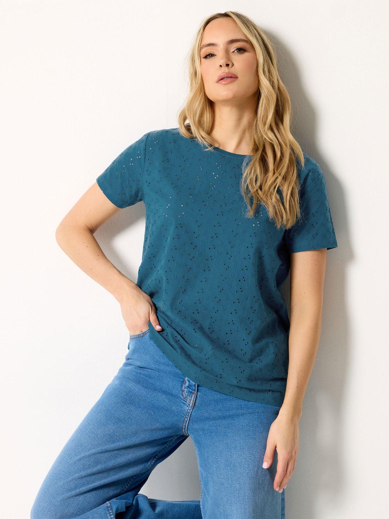 Long Tall Sally Square Neck Broidery Front T-Shirt - Black