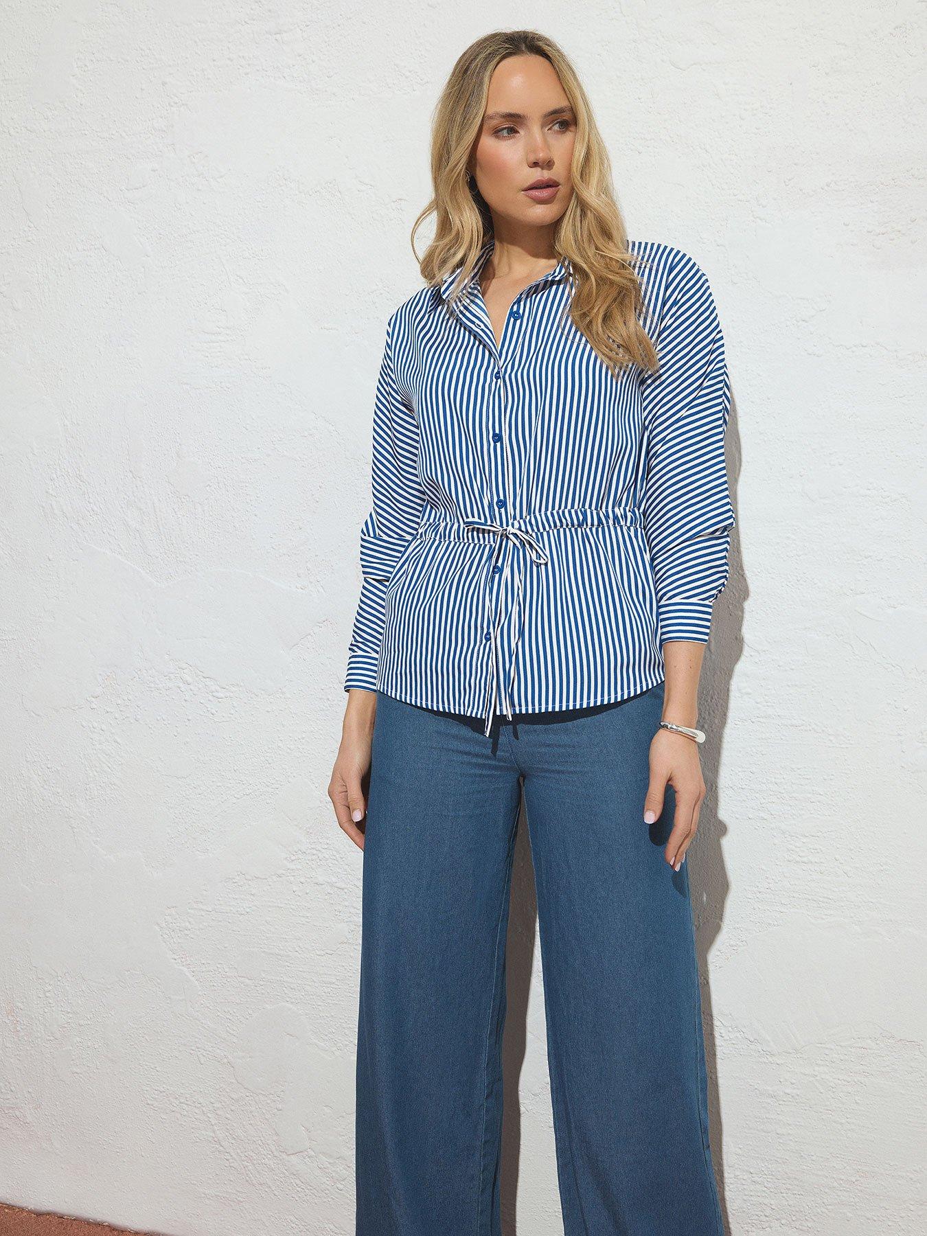 Long Tall Sally Stripe Tie Waist Shirt - Blue