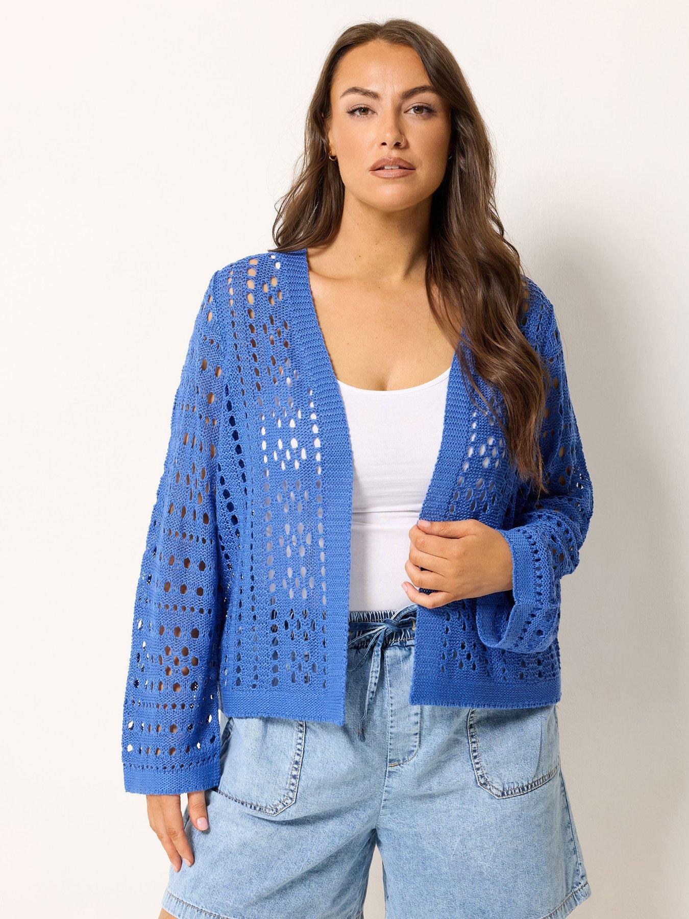 Yours Curve Tape Yarn Chunky Cardigan - Blue