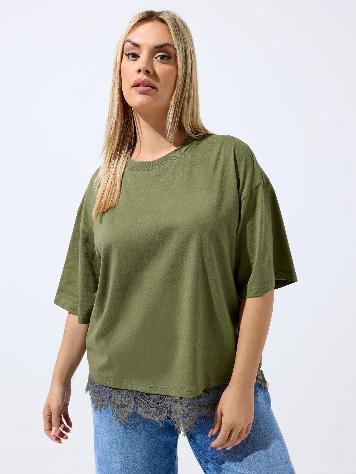 Image 1 of 4 of Yours Curve Lace Hemline Top - Green