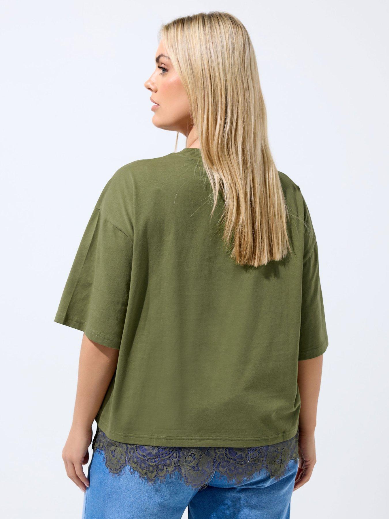 Image 2 of 4 of Yours Curve Lace Hemline Top - Green