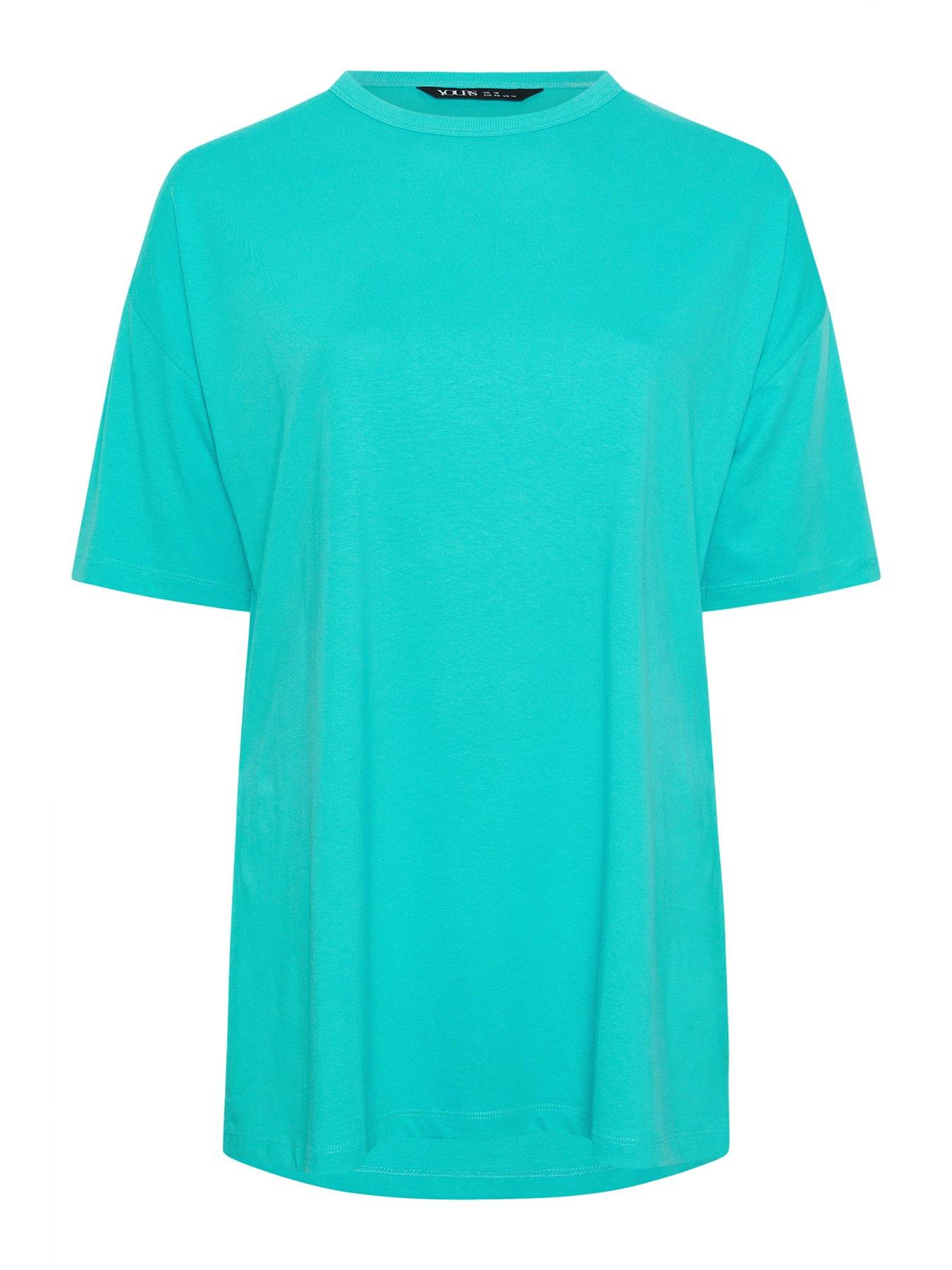 Image 5 of 5 of Yours Curve Relaxed Side Split Longline T-Shirt - Blue
