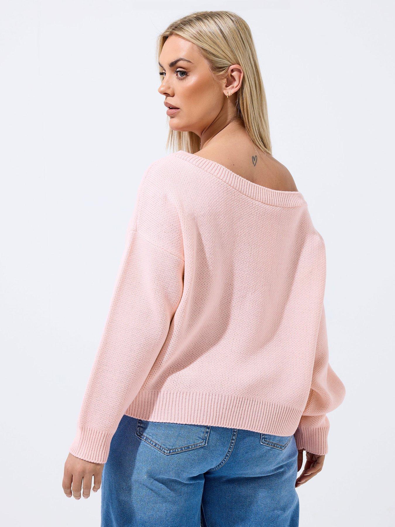Image 2 of 4 of Yours Curve Off Shoulder Knit Jumper - Pink
