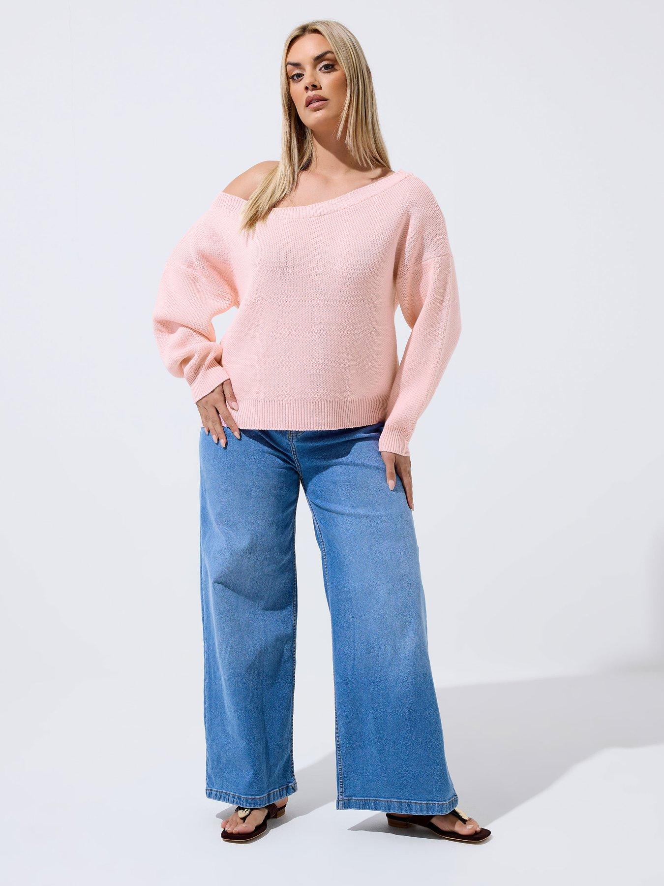 Image 3 of 4 of Yours Curve Off Shoulder Knit Jumper - Pink