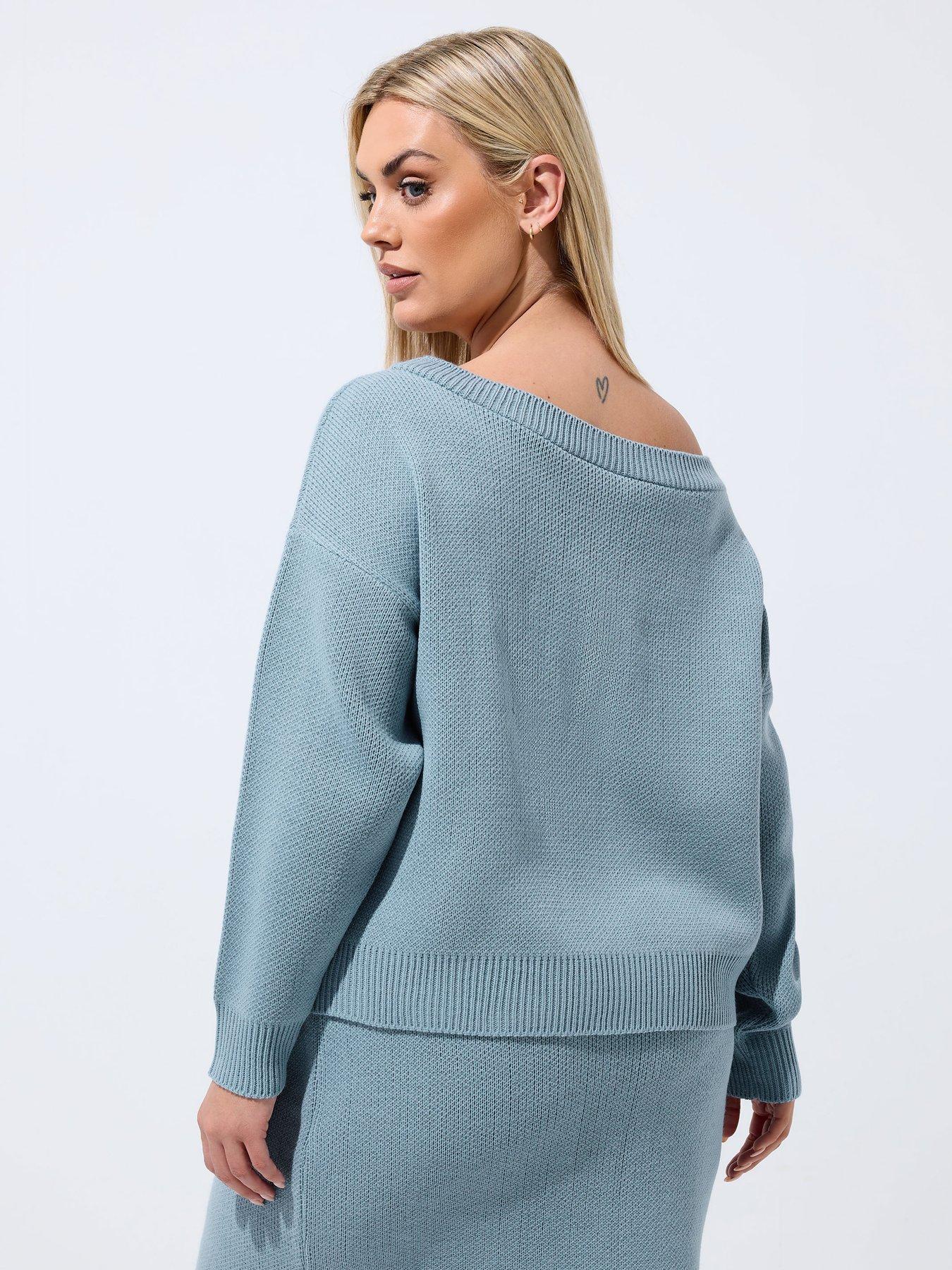 Image 2 of 3 of Yours Curve Off Shoulder Knit Jumper - Blue
