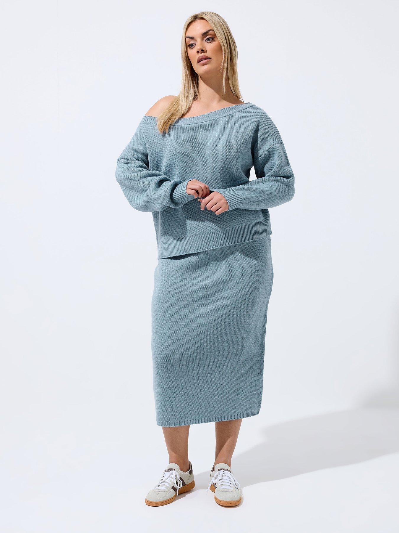 Image 3 of 3 of Yours Curve Off Shoulder Knit Jumper - Blue