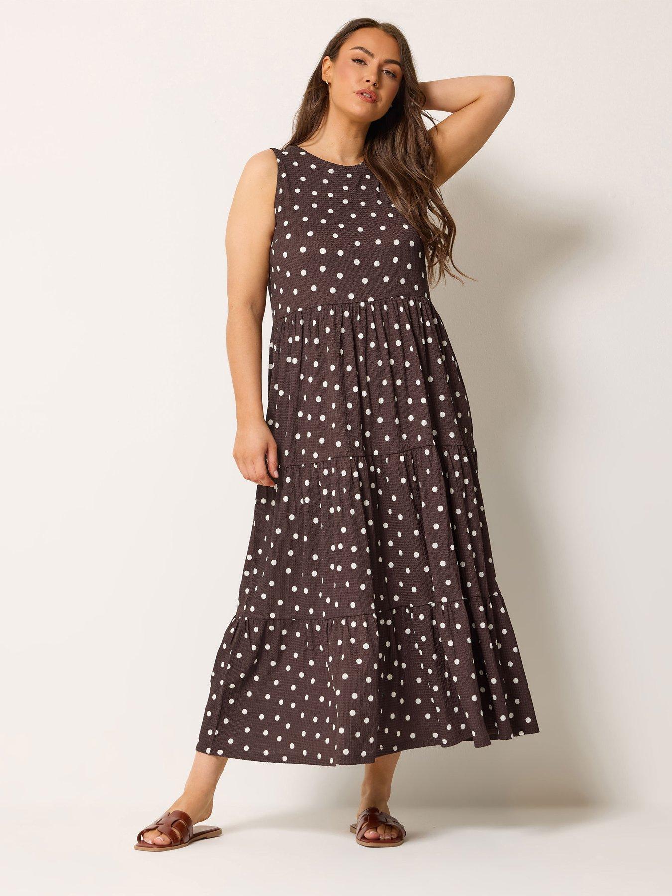 Image 1 of 5 of Yours Curve Polka Dot Tie Maxi Dress
