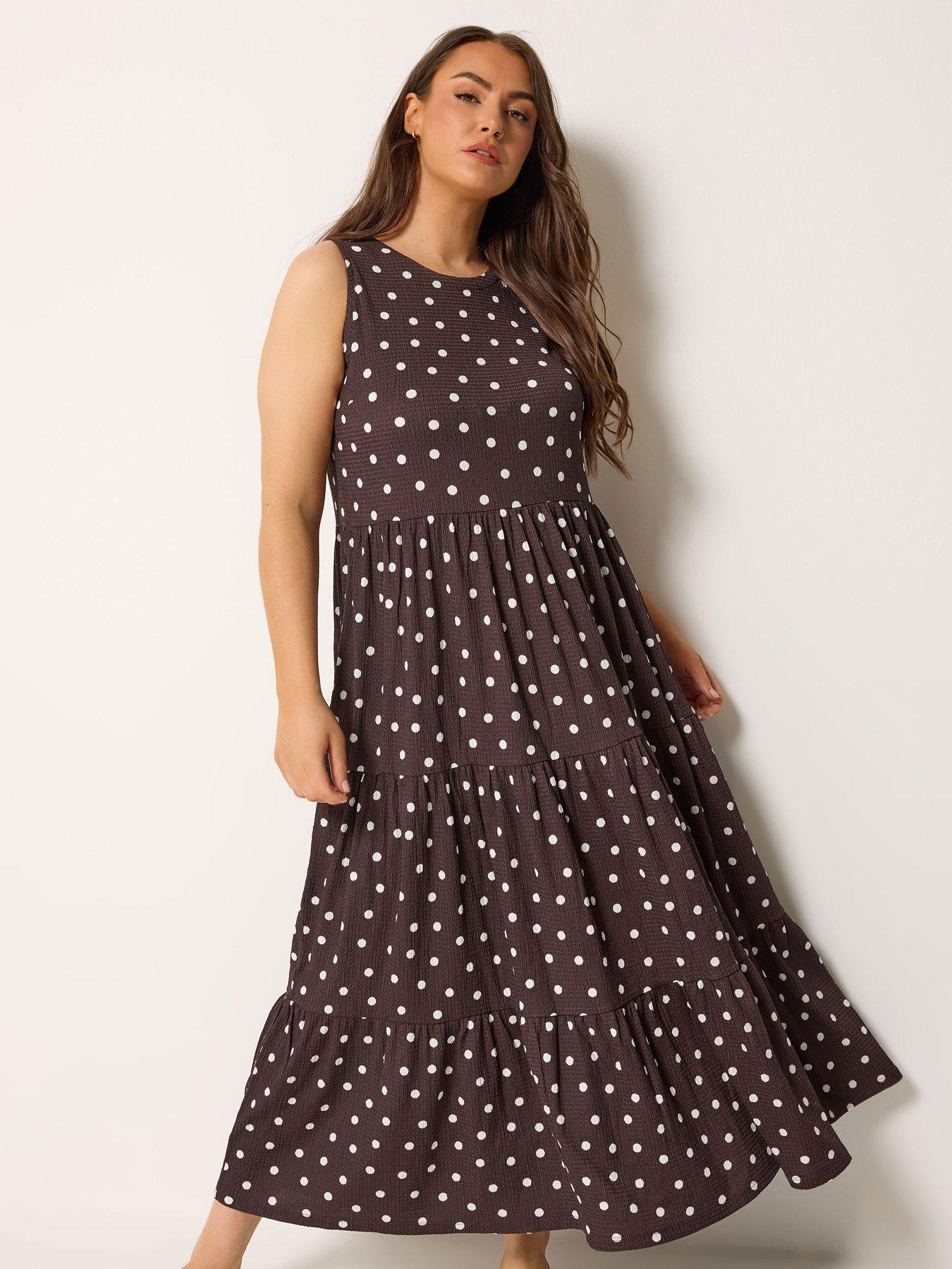 Image 3 of 5 of Yours Curve Polka Dot Tie Maxi Dress