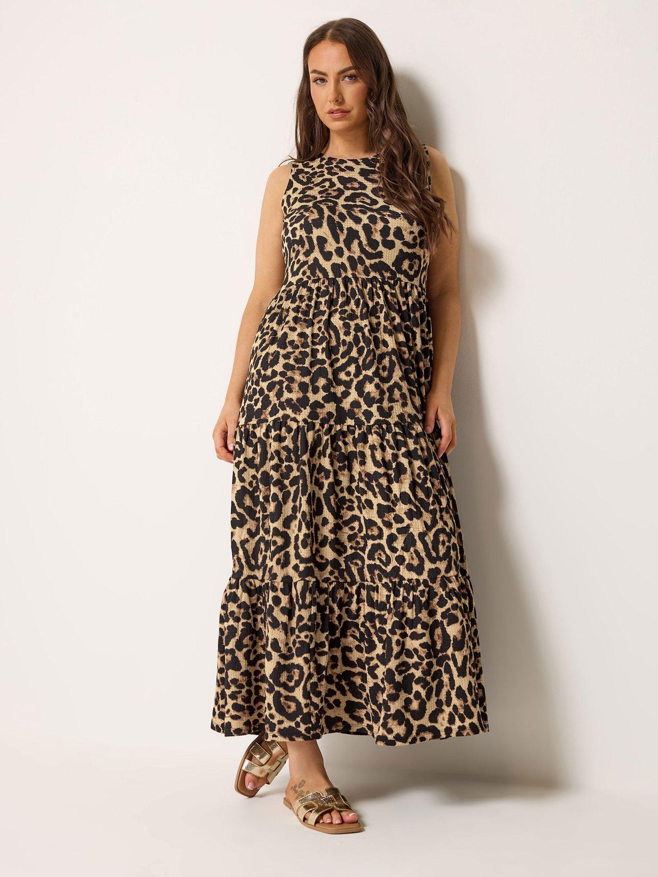 Image 1 of 5 of Yours Curve Leopard Print Tie Maxi Dress
