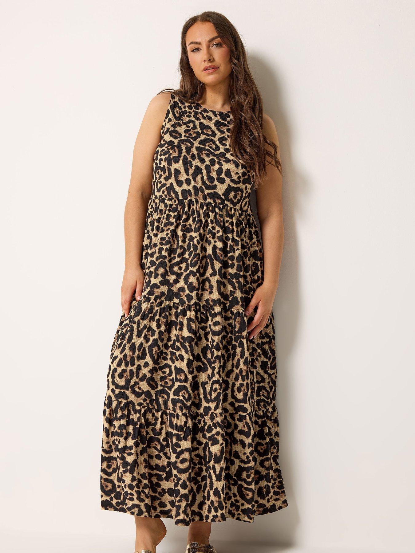 Image 3 of 5 of Yours Curve Leopard Print Tie Maxi Dress